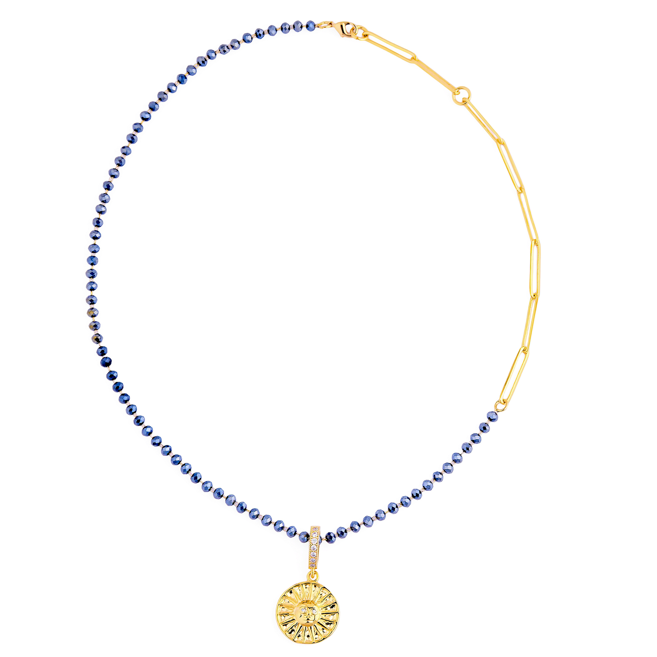 Aqua Золотистое колье из бус и цепи с рельефным медальоном aqua золотистое кольцо с серебристым пазлом