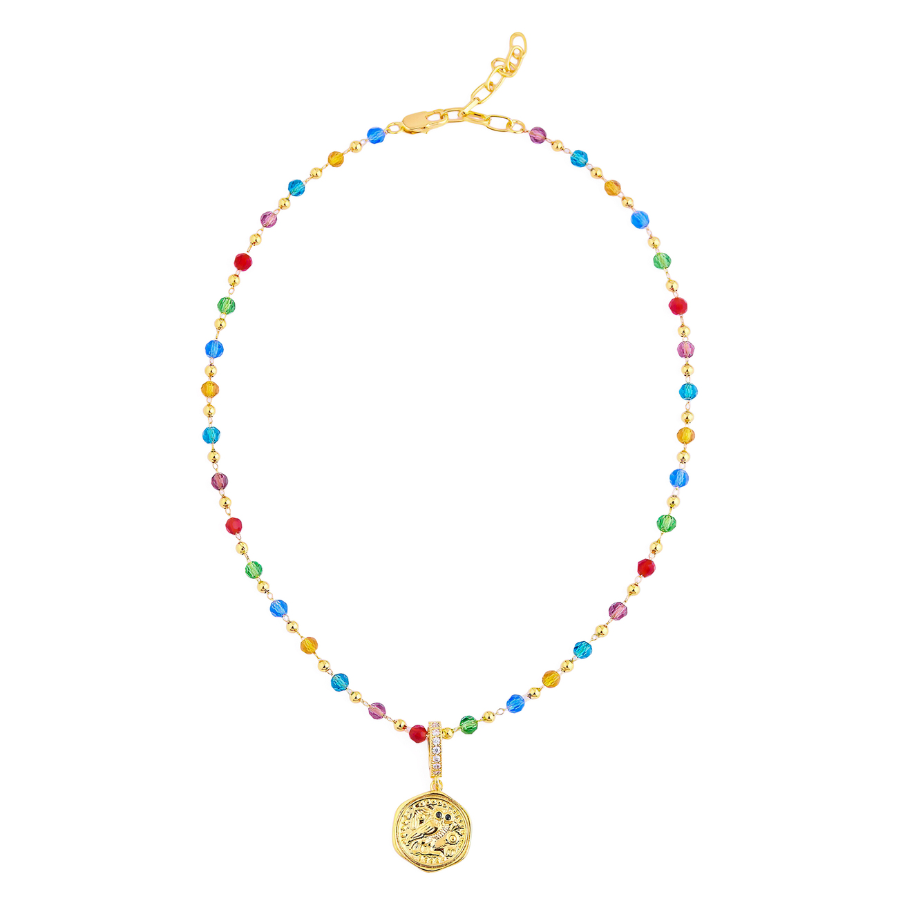 Aqua Разноцветное колье-бусы с рельефным золотистым медальоном lisa smith двойное жемчужное колье с медальоном