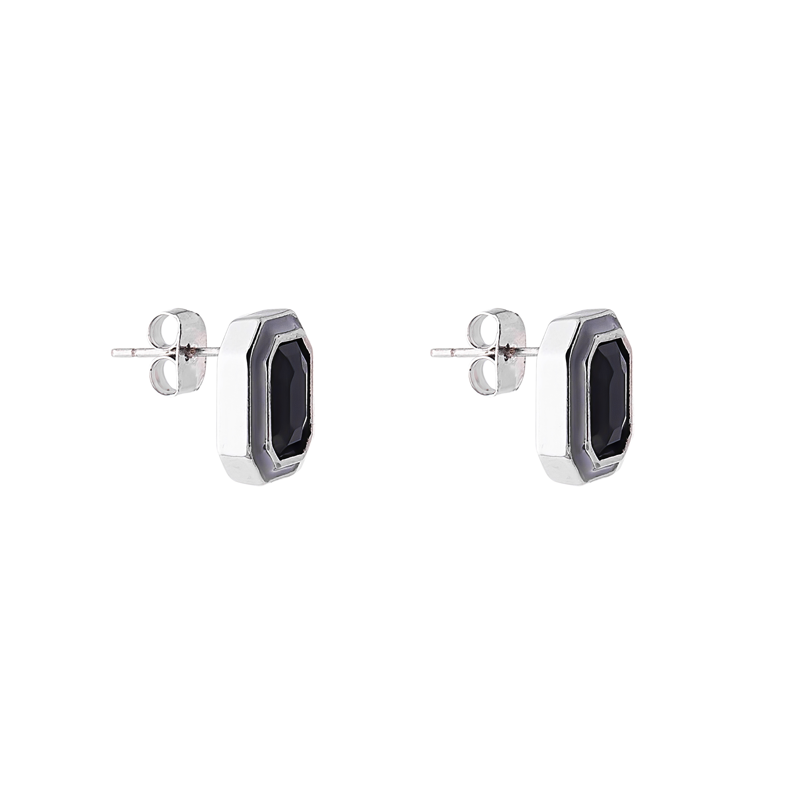 earrings with black crystals and white enamel
