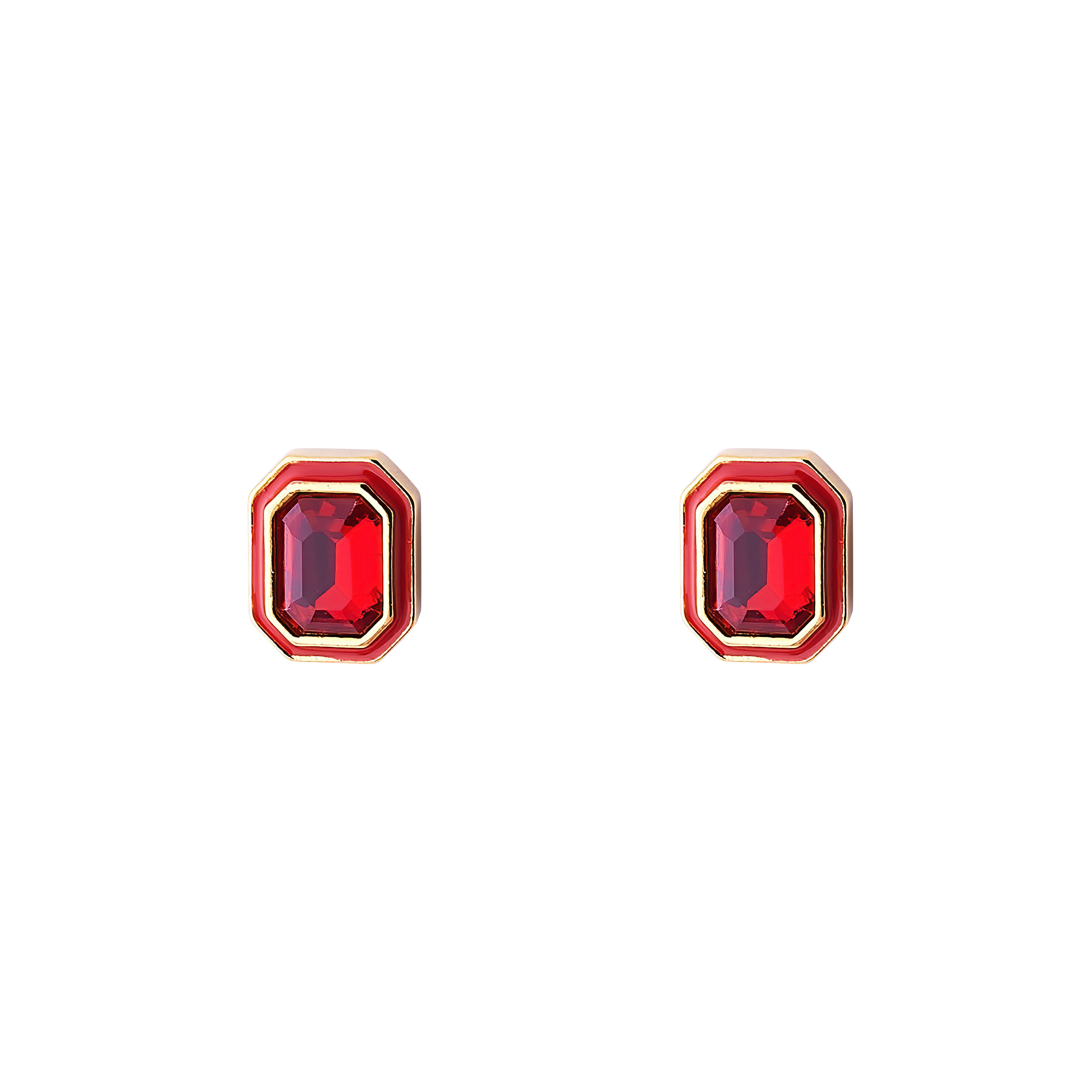 earrings with red crystals and red enamel