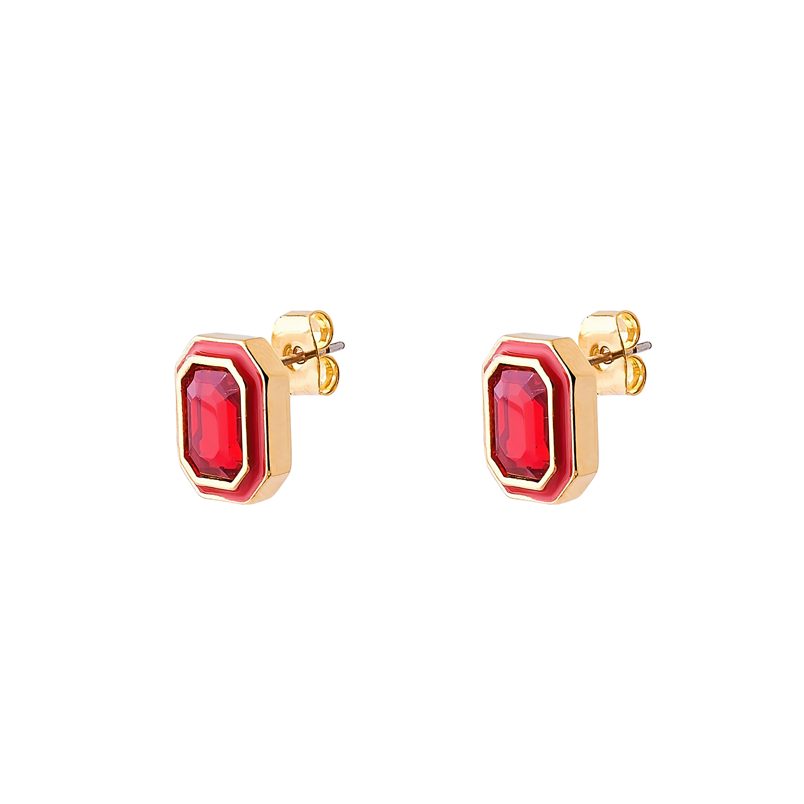 earrings with red crystals and red enamel