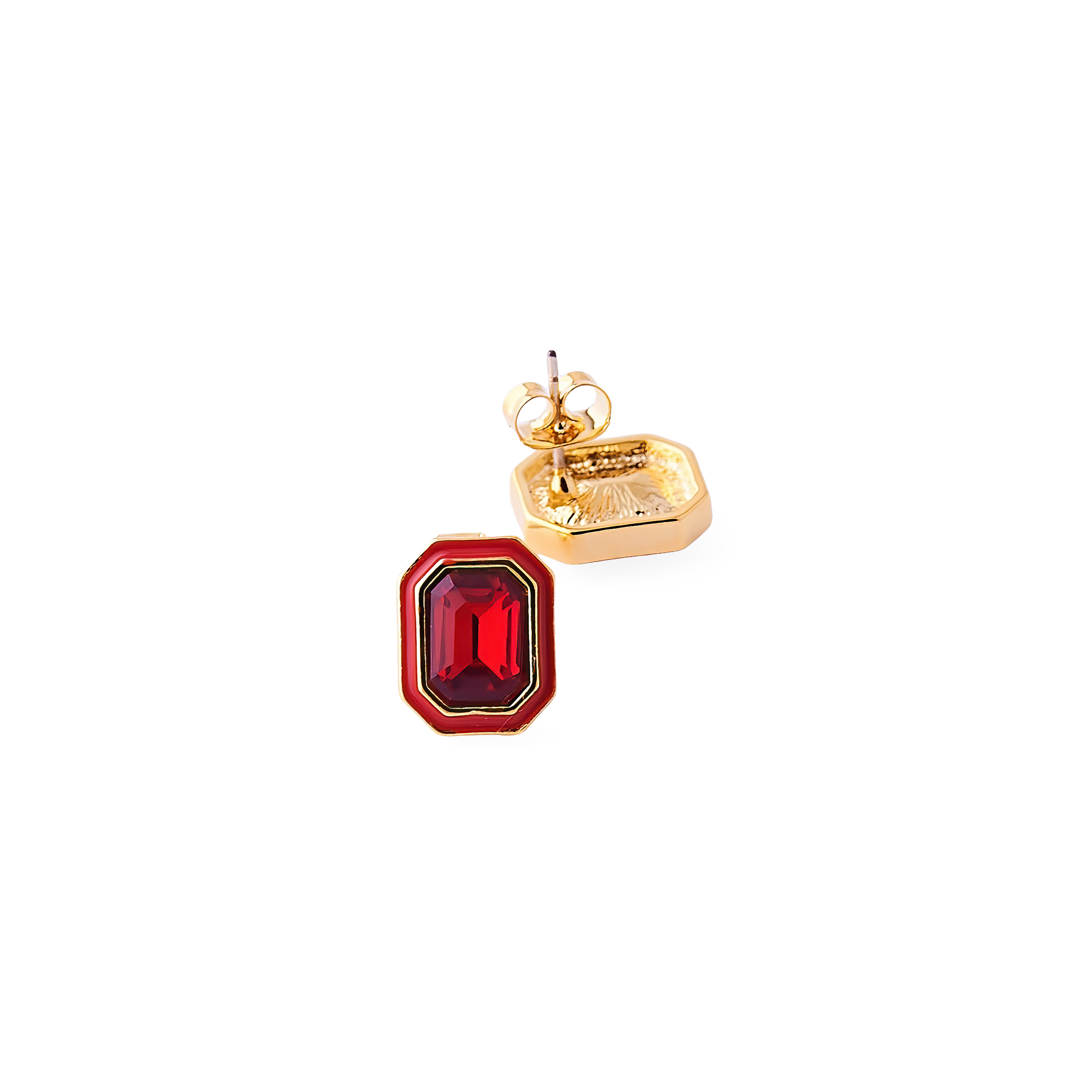 earrings with red crystals and red enamel