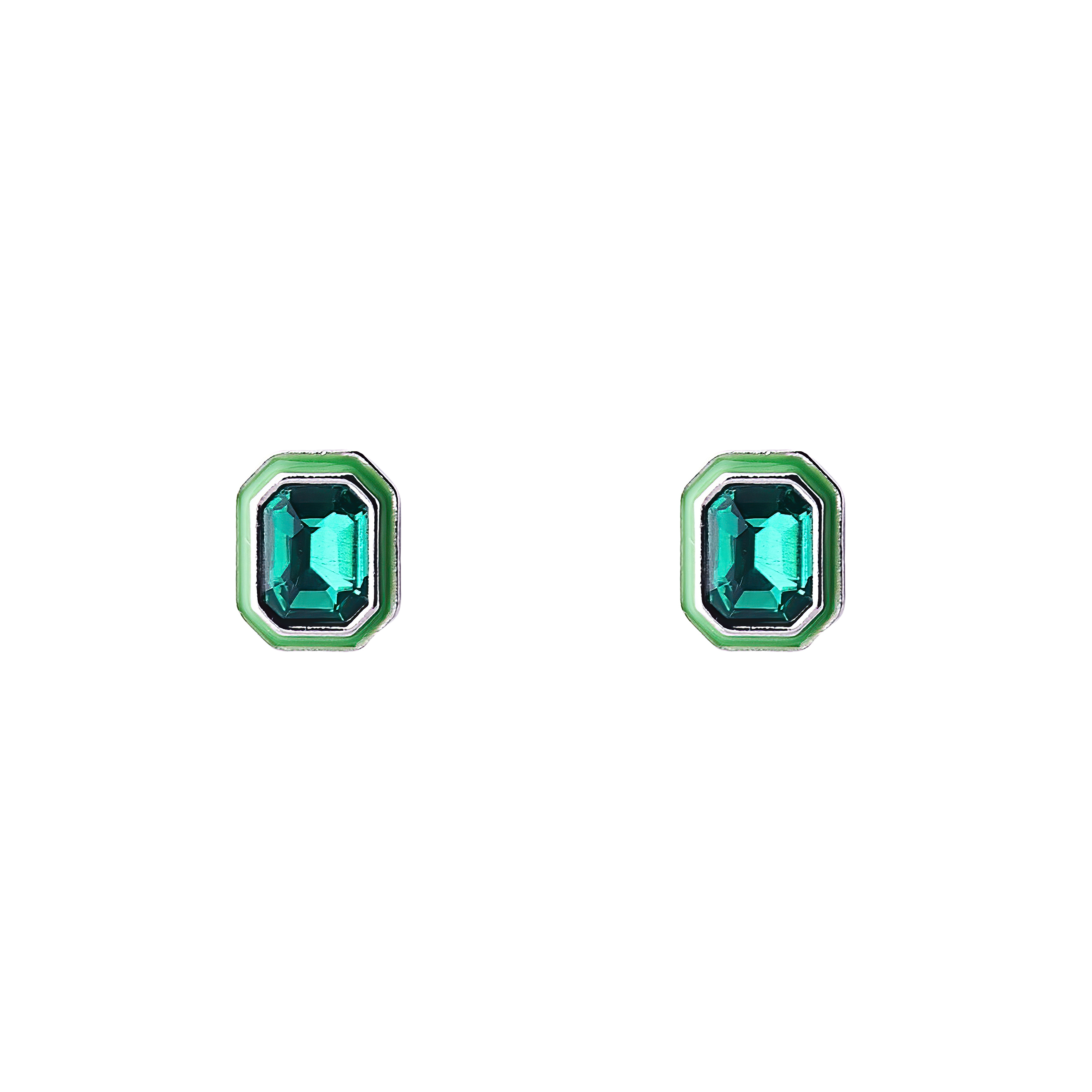 earrings with green crystals and green enamel