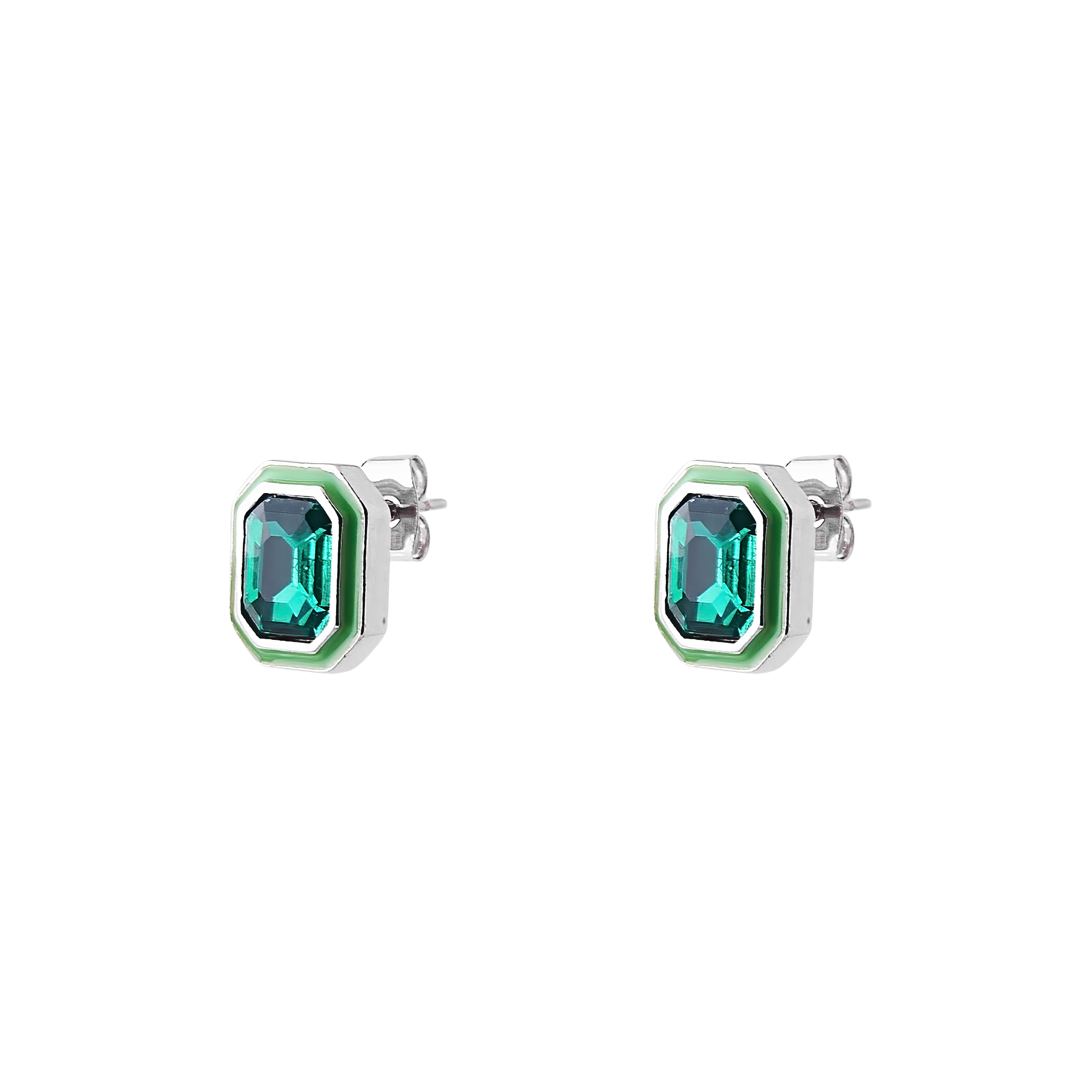 earrings with green crystals and green enamel