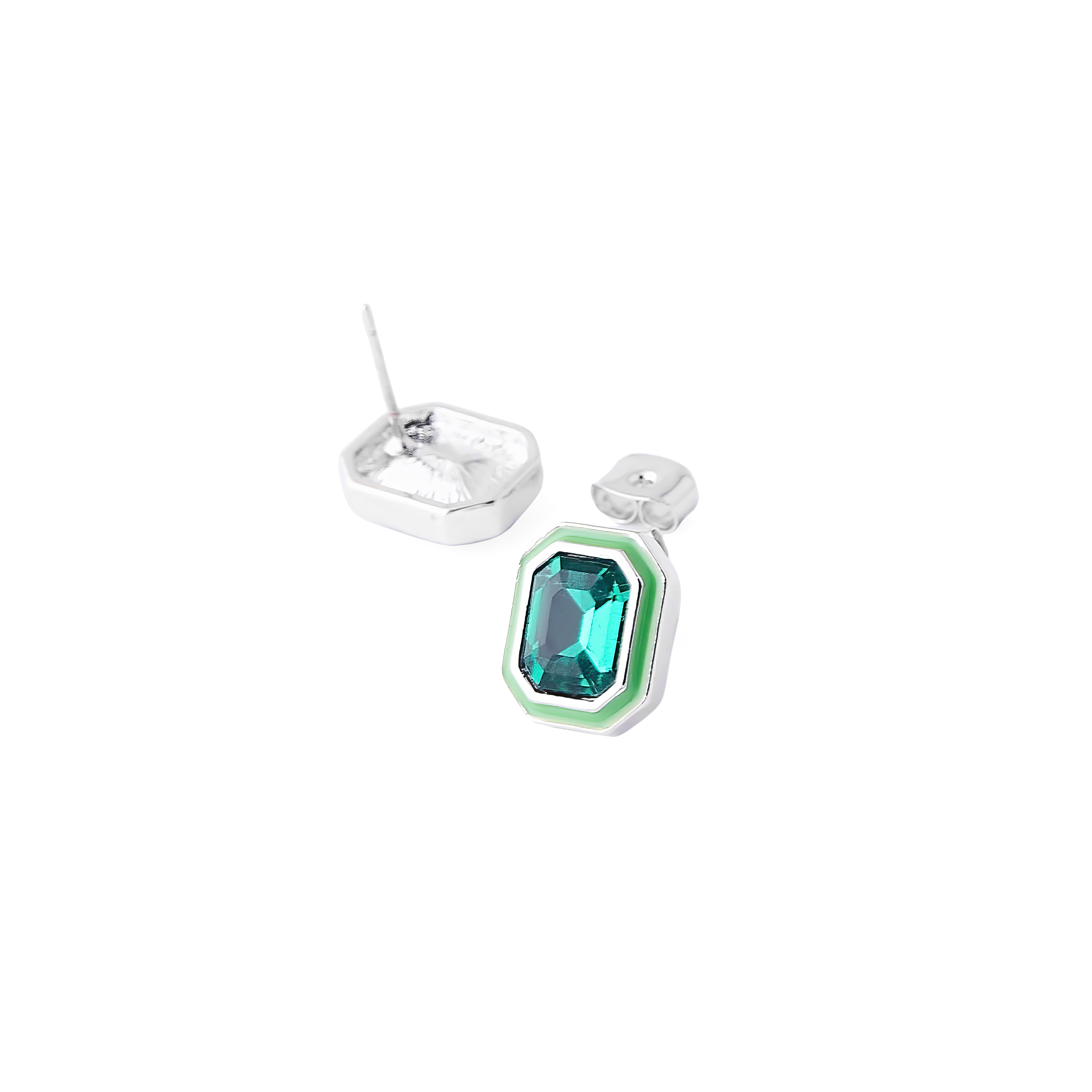 earrings with green crystals and green enamel