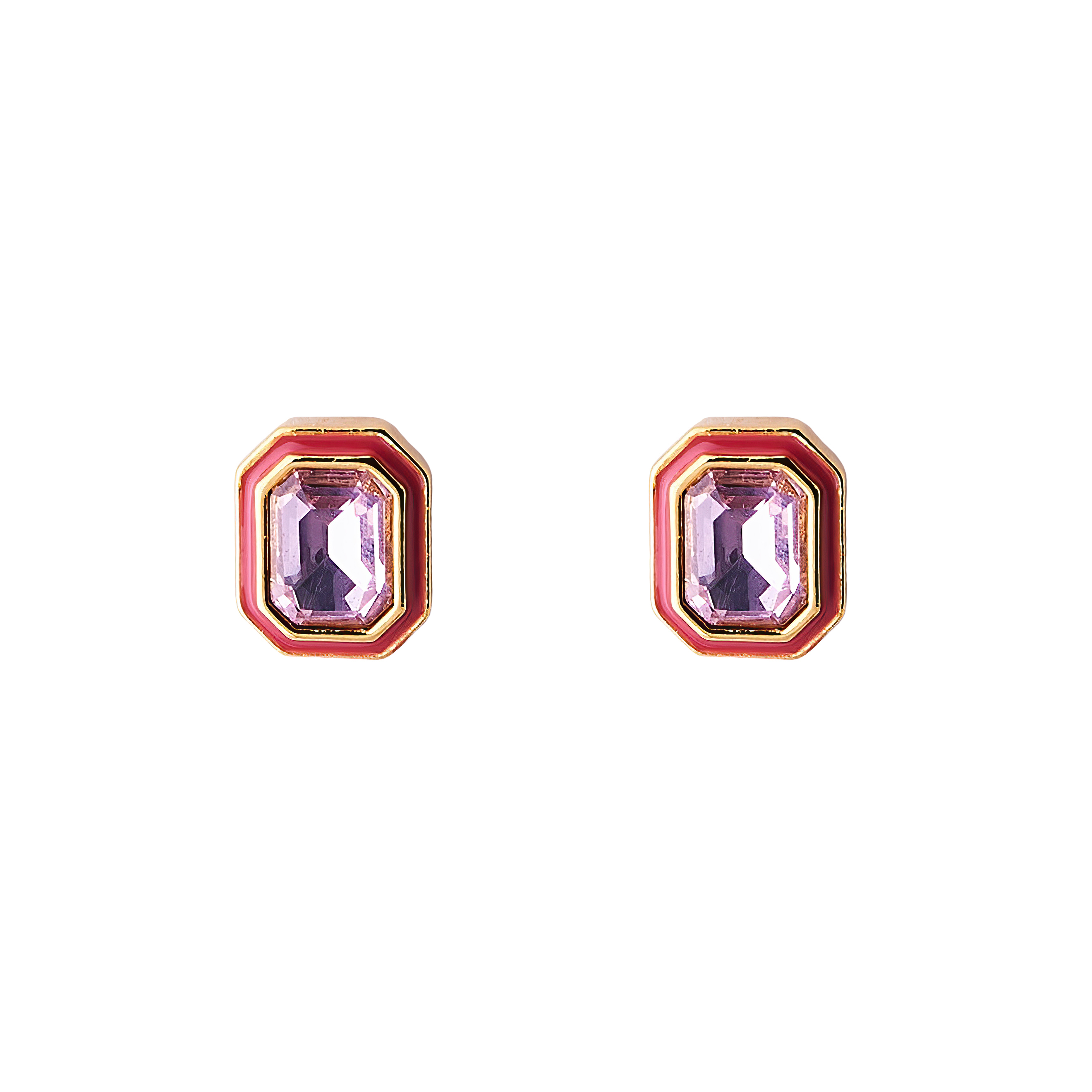 earrings with pink crystals and red enamel