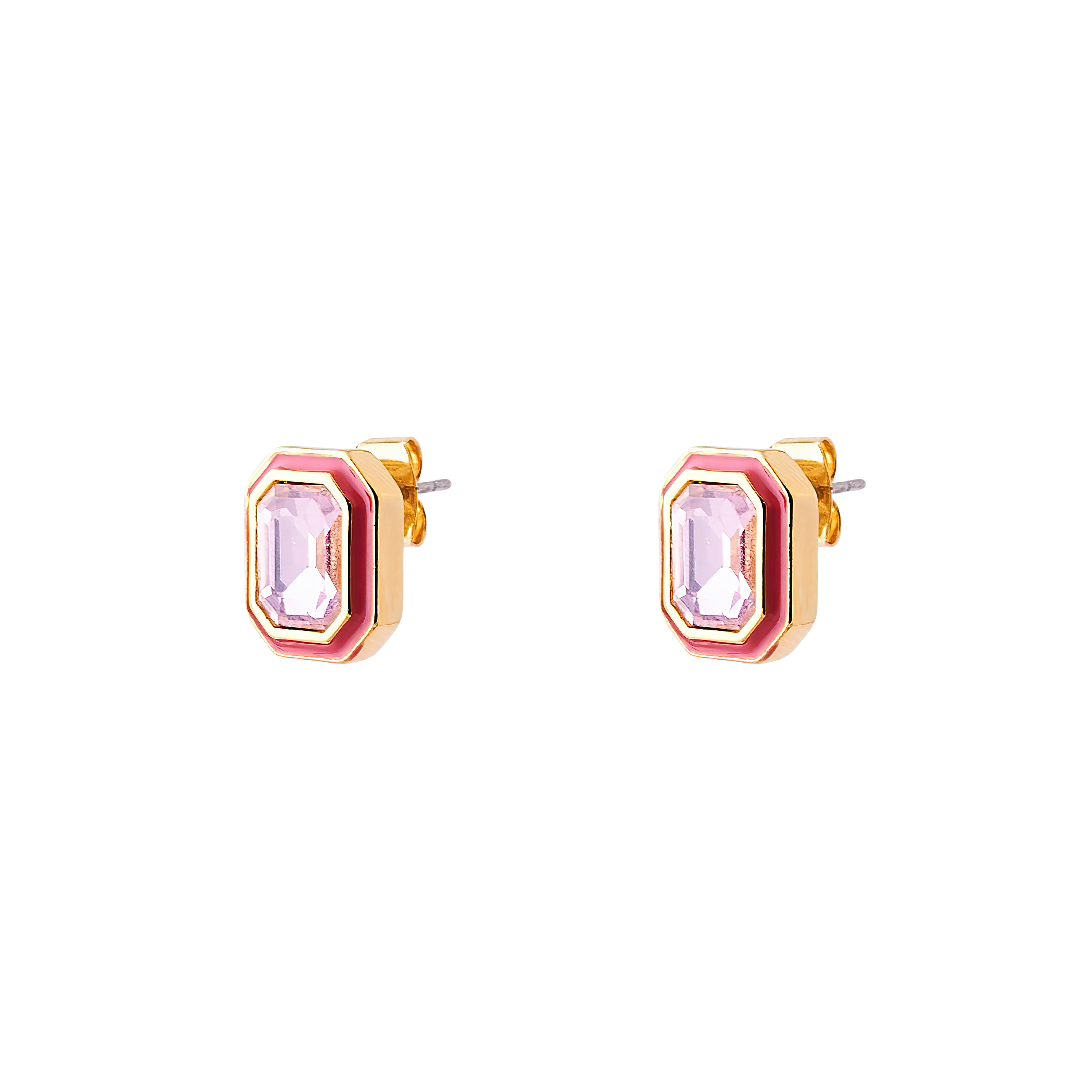 earrings with pink crystals and red enamel