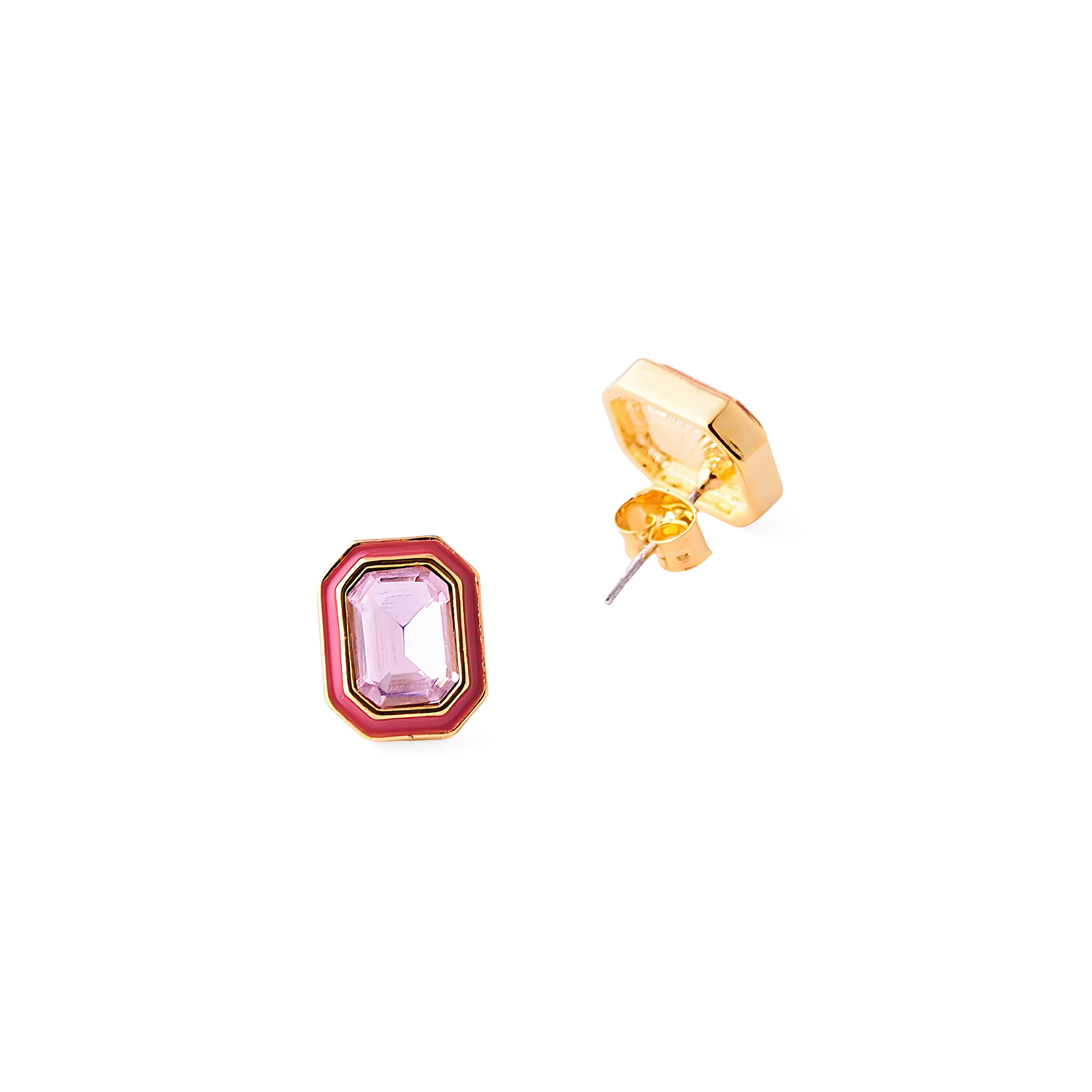 earrings with pink crystals and red enamel