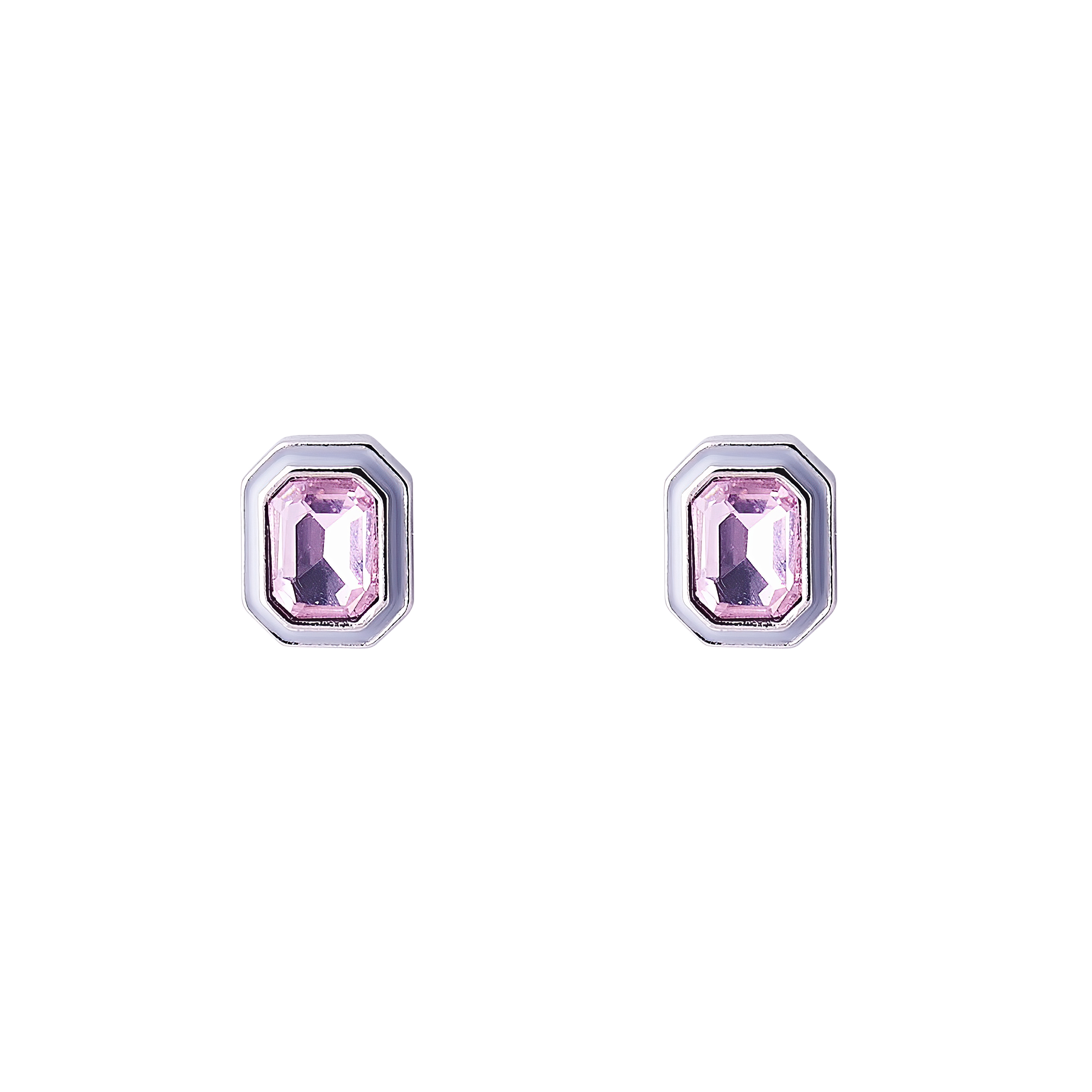 earrings with pink crystals and white enamel