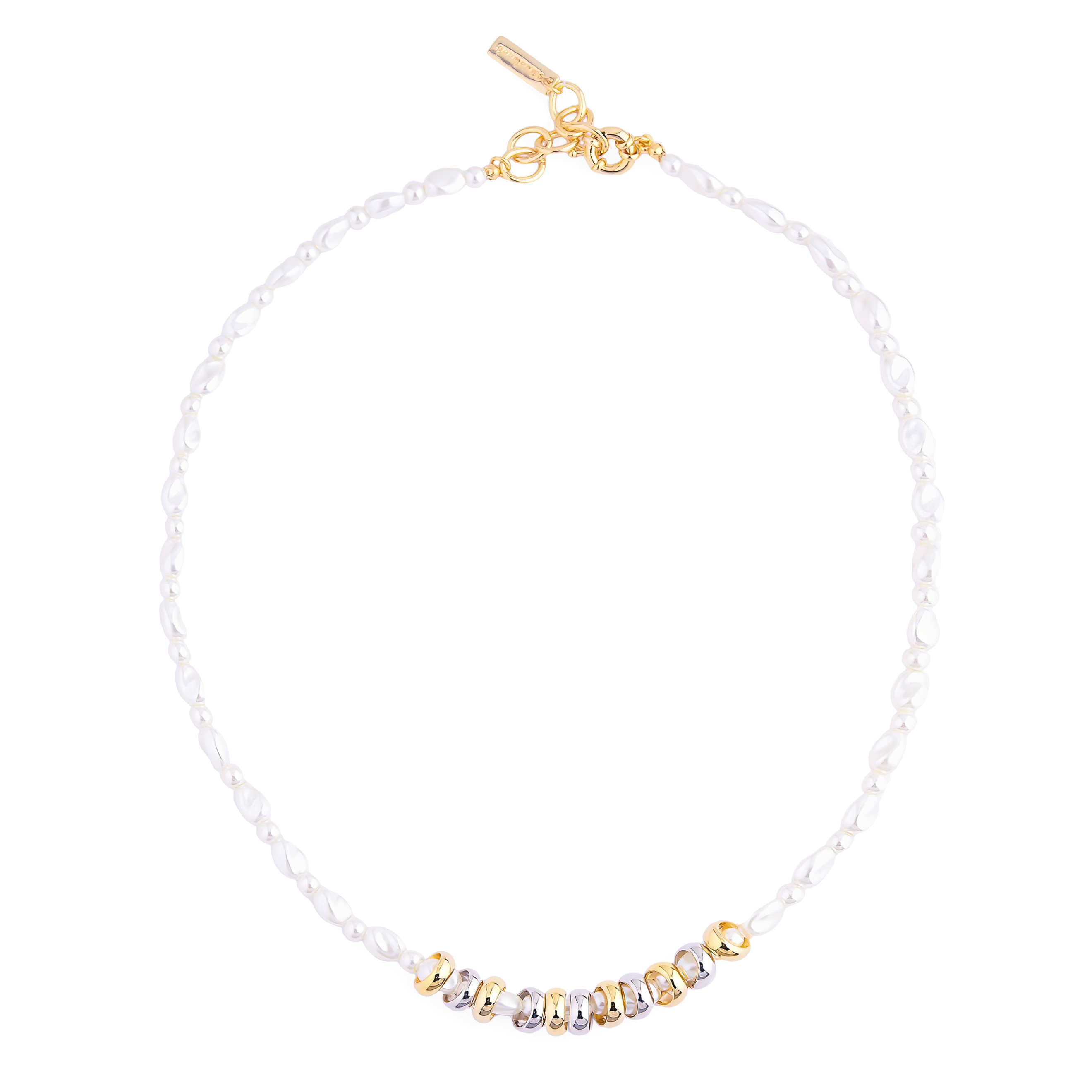 Pearl necklace with bicolor rings