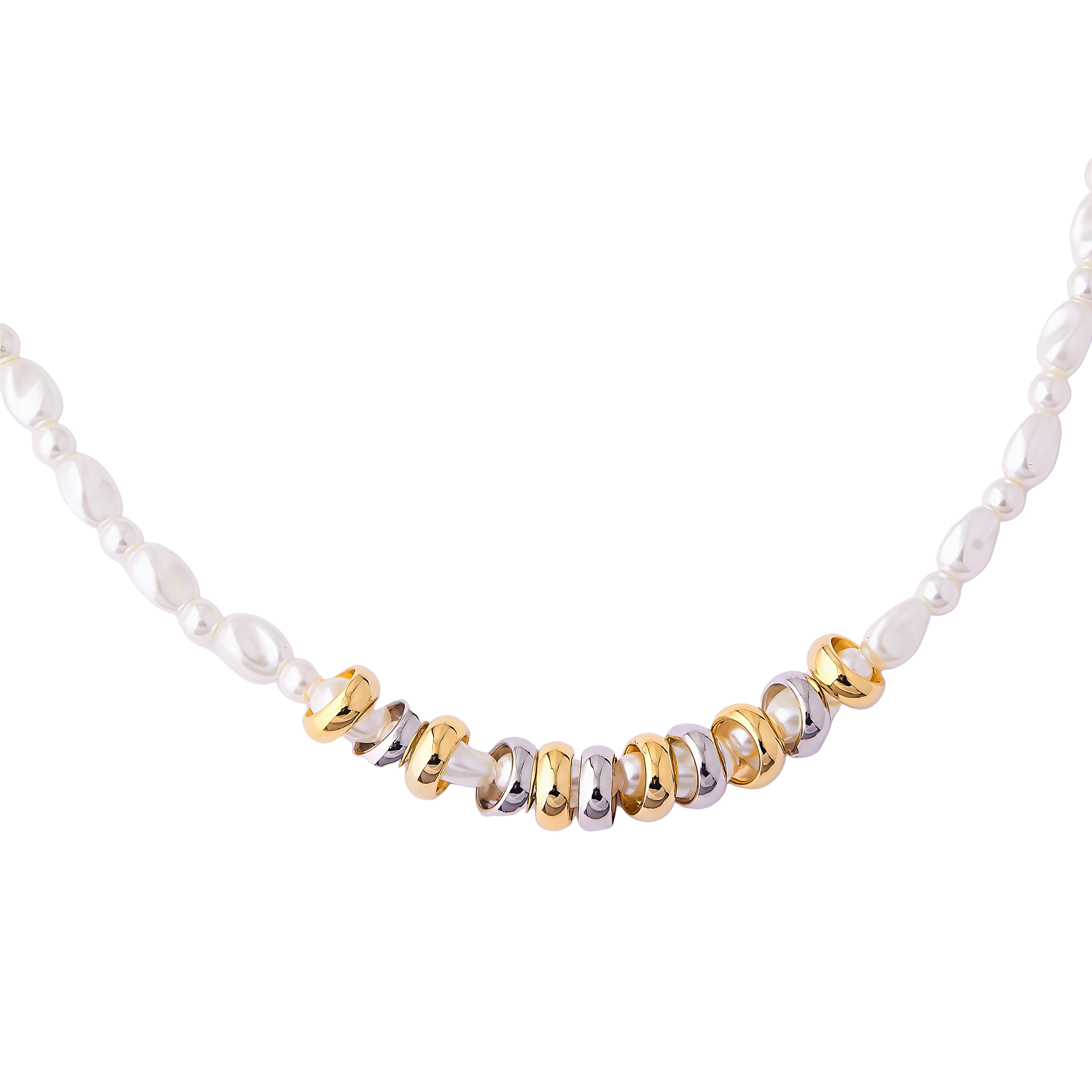 Pearl necklace with bicolor rings