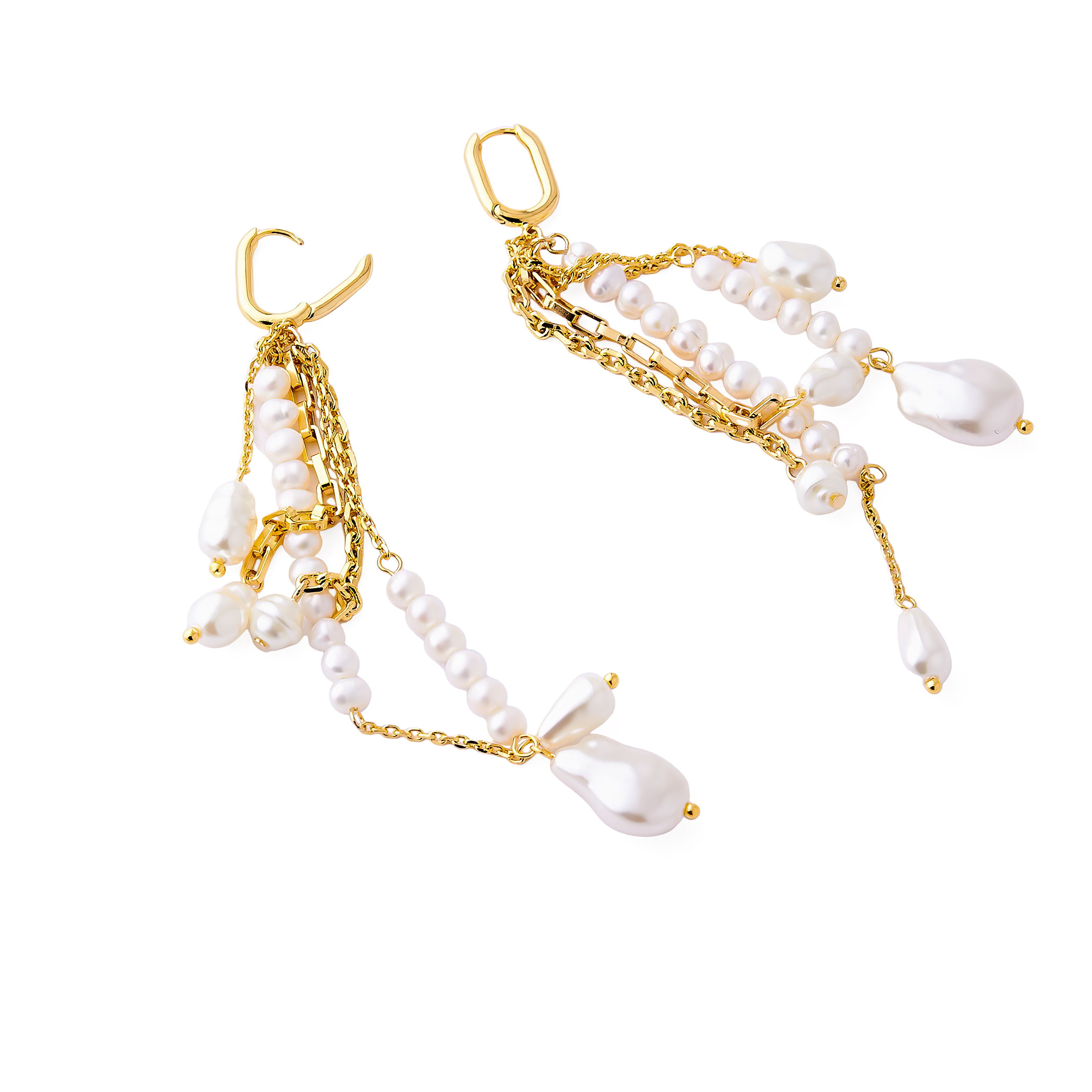 earrings with pendants made of chains and pearls