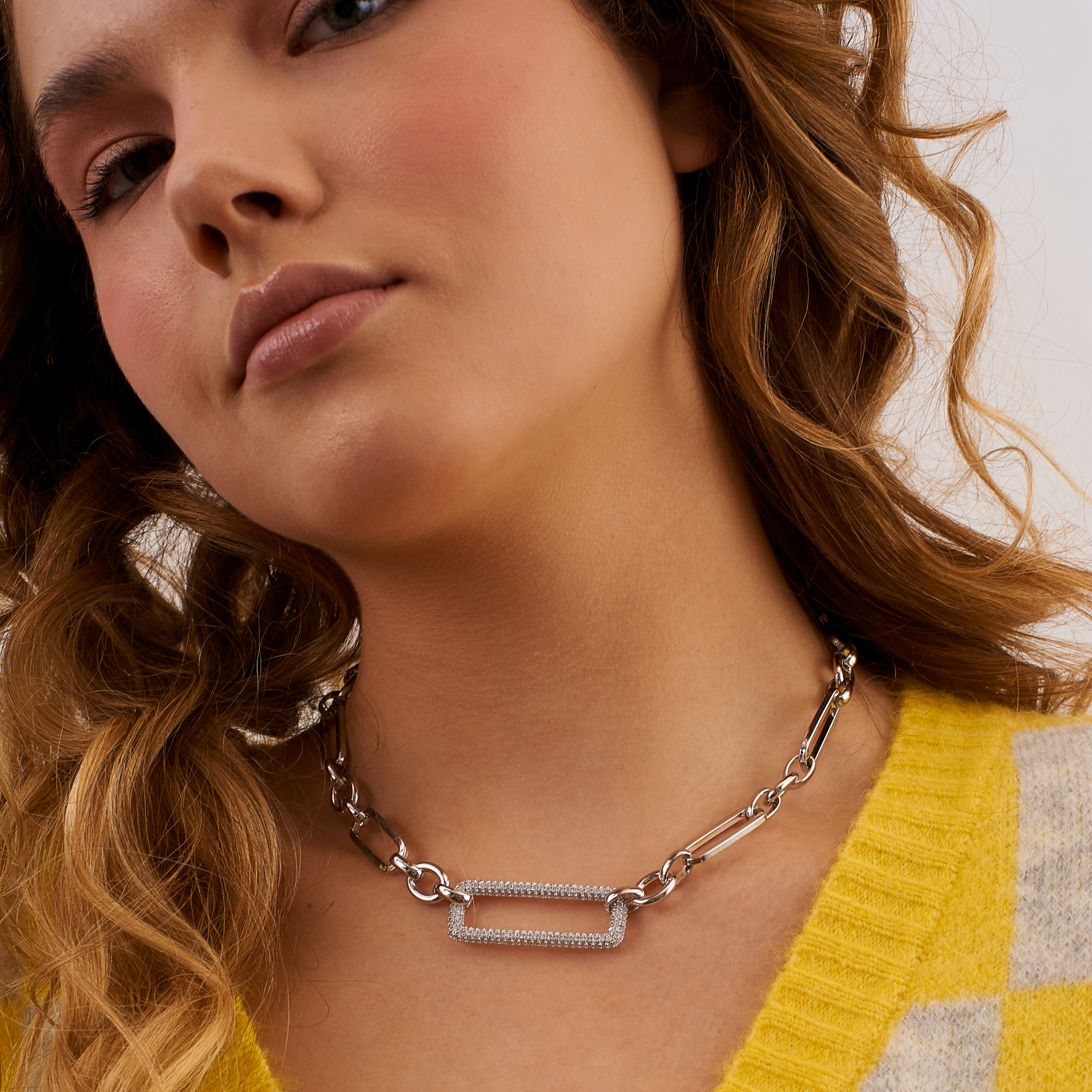 large chain with a rectangular link in crystals