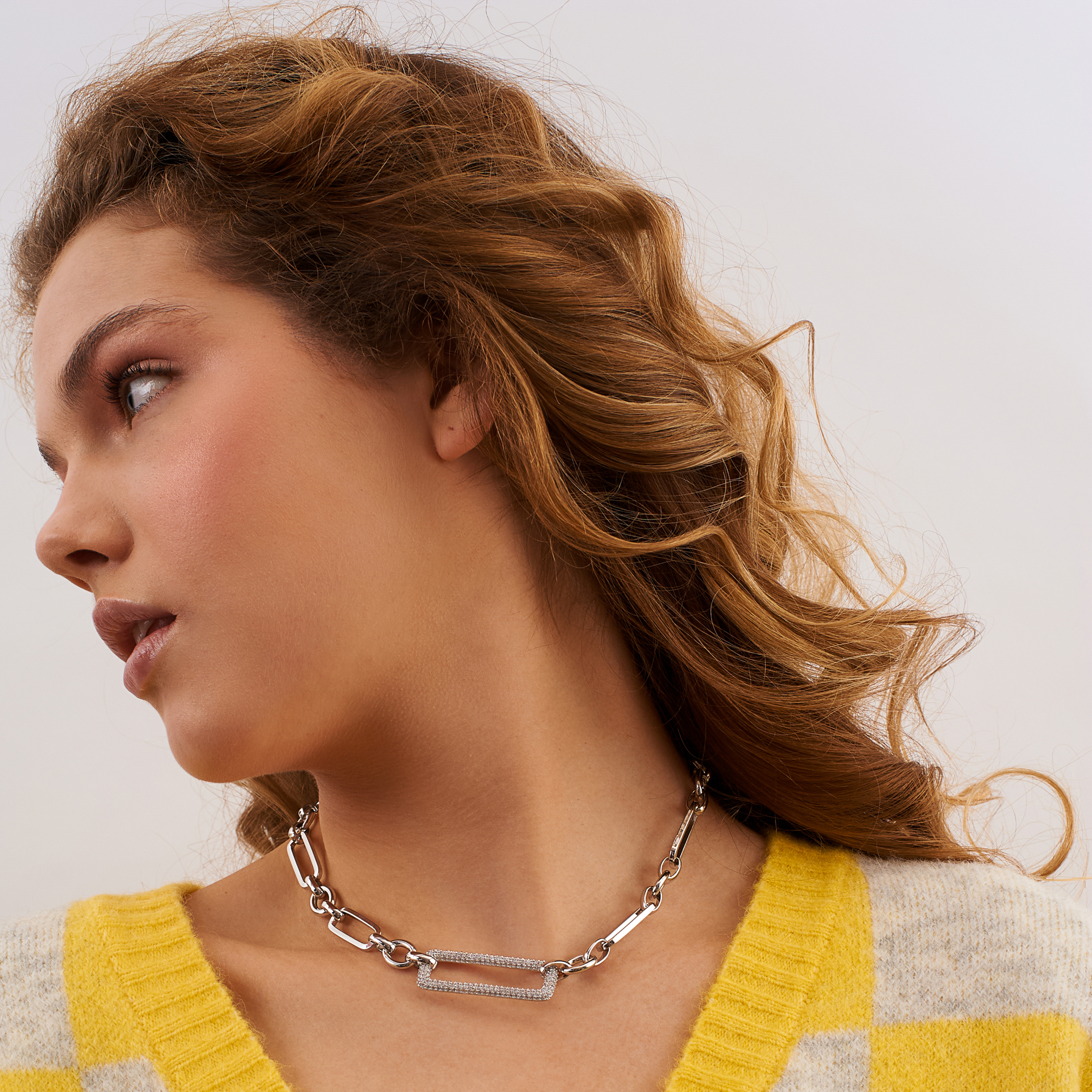 large chain with a rectangular link in crystals