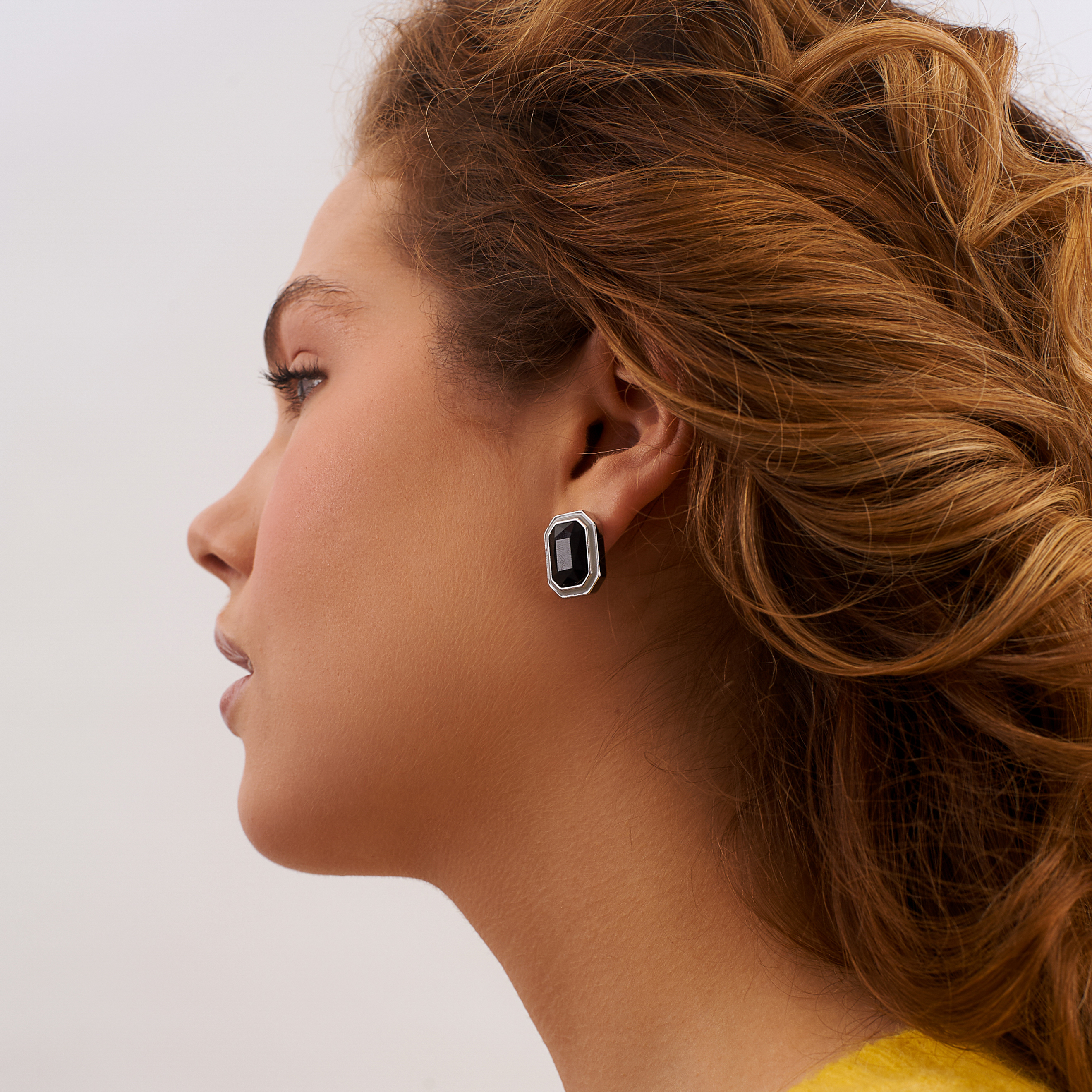 Large  earrings with black crystals and white enamel