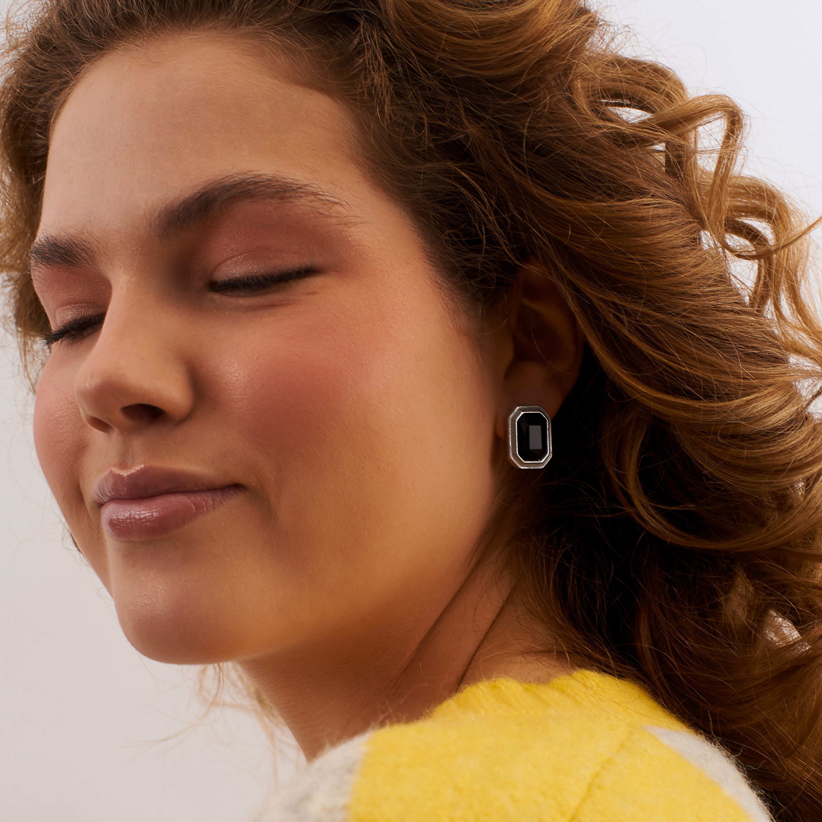 Large  earrings with black crystals and white enamel