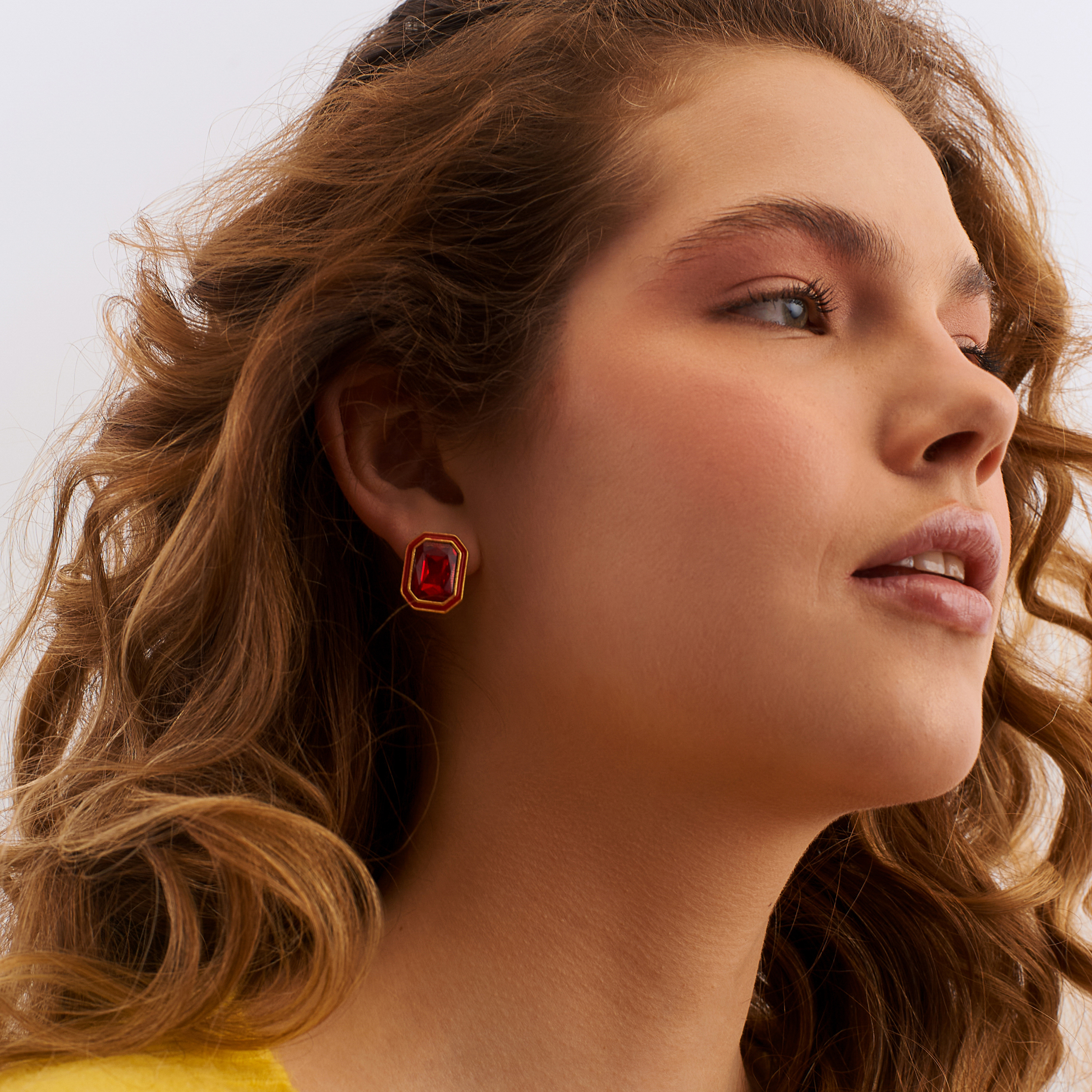 Large earrings with red crystals and red enamel