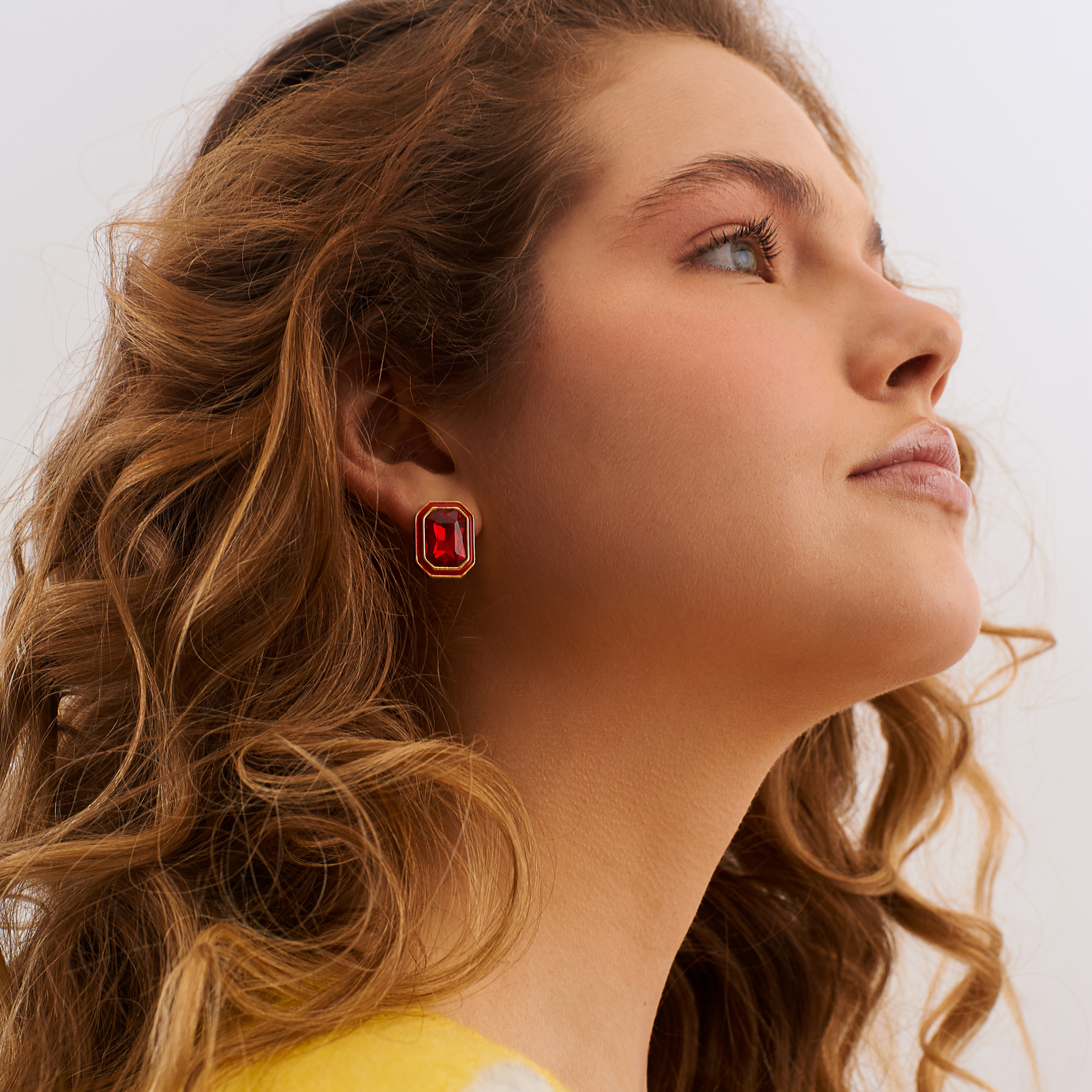Large earrings with red crystals and red enamel