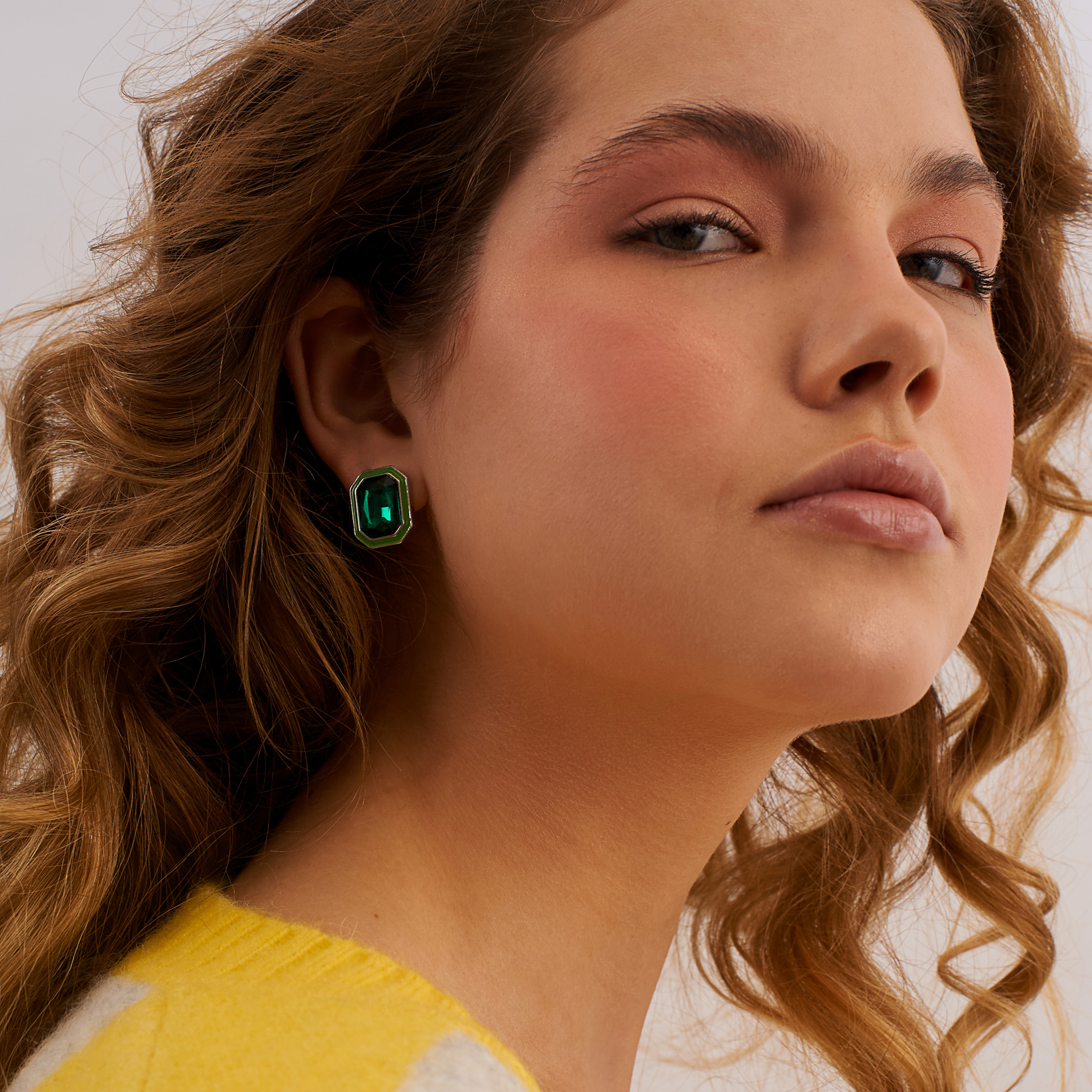 Large earrings with green crystals and green enamel