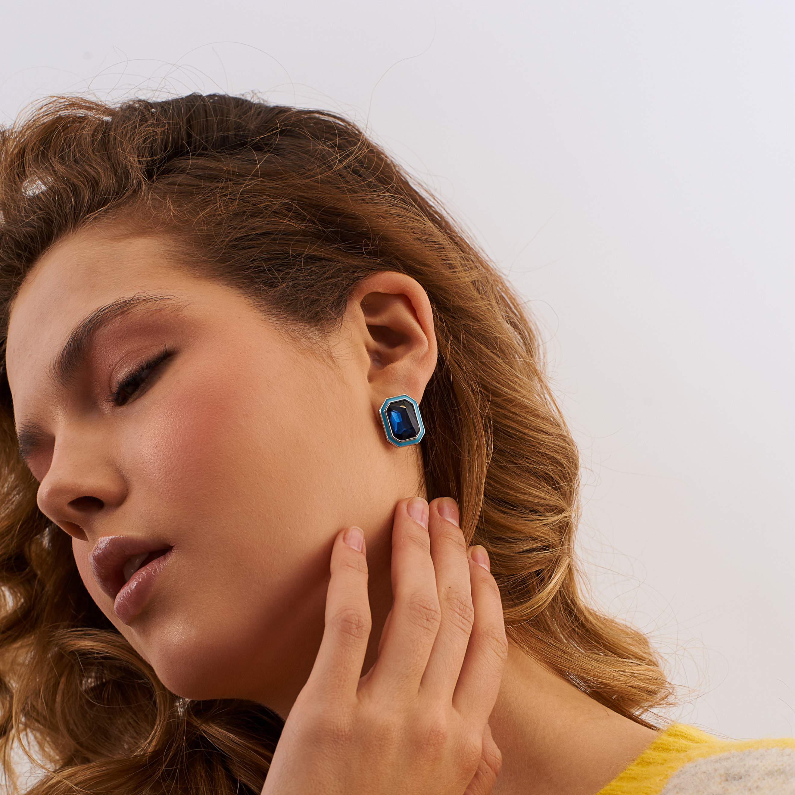 Large earrings with blue crystals and blue enamel
