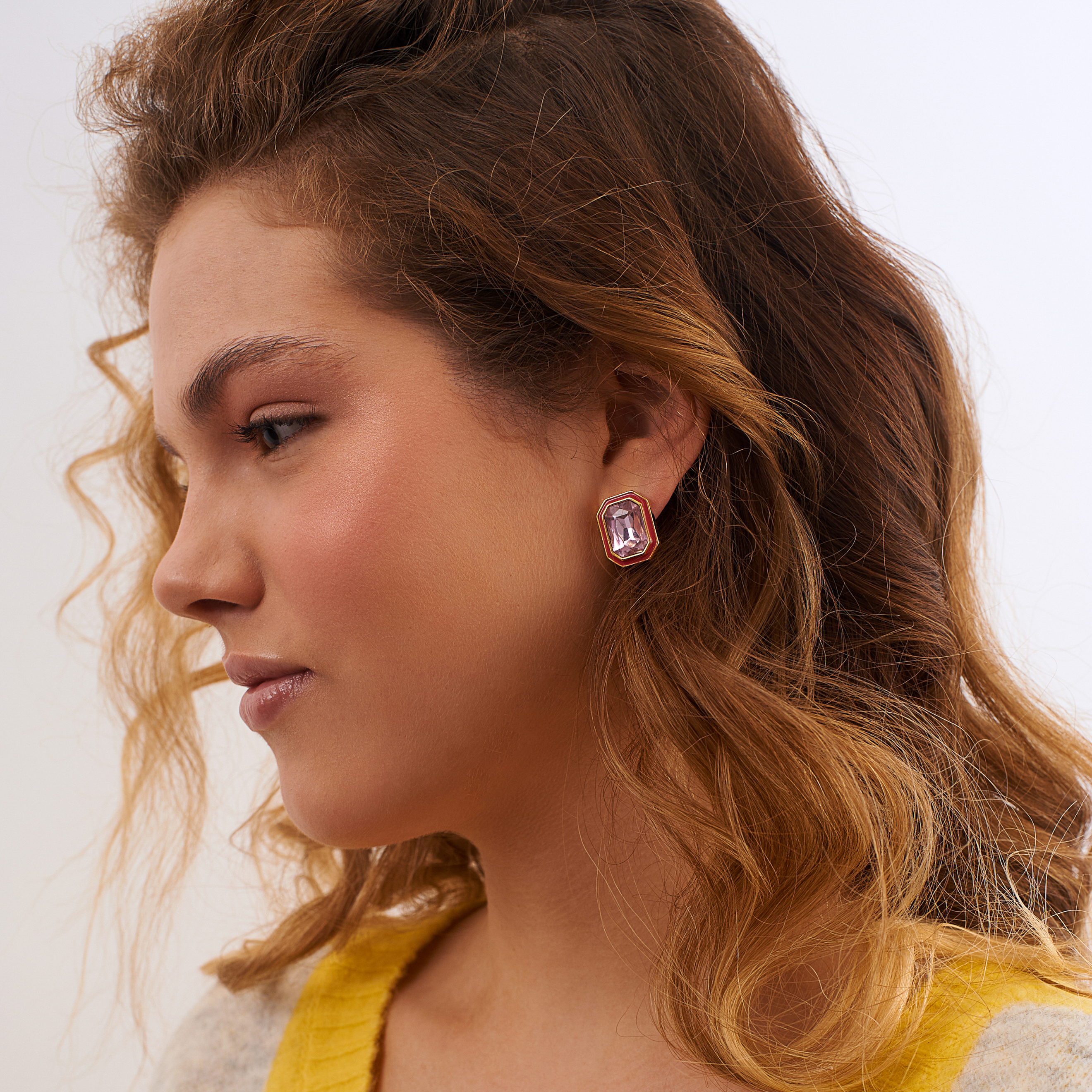Large  earrings with pink crystals and red enamel
