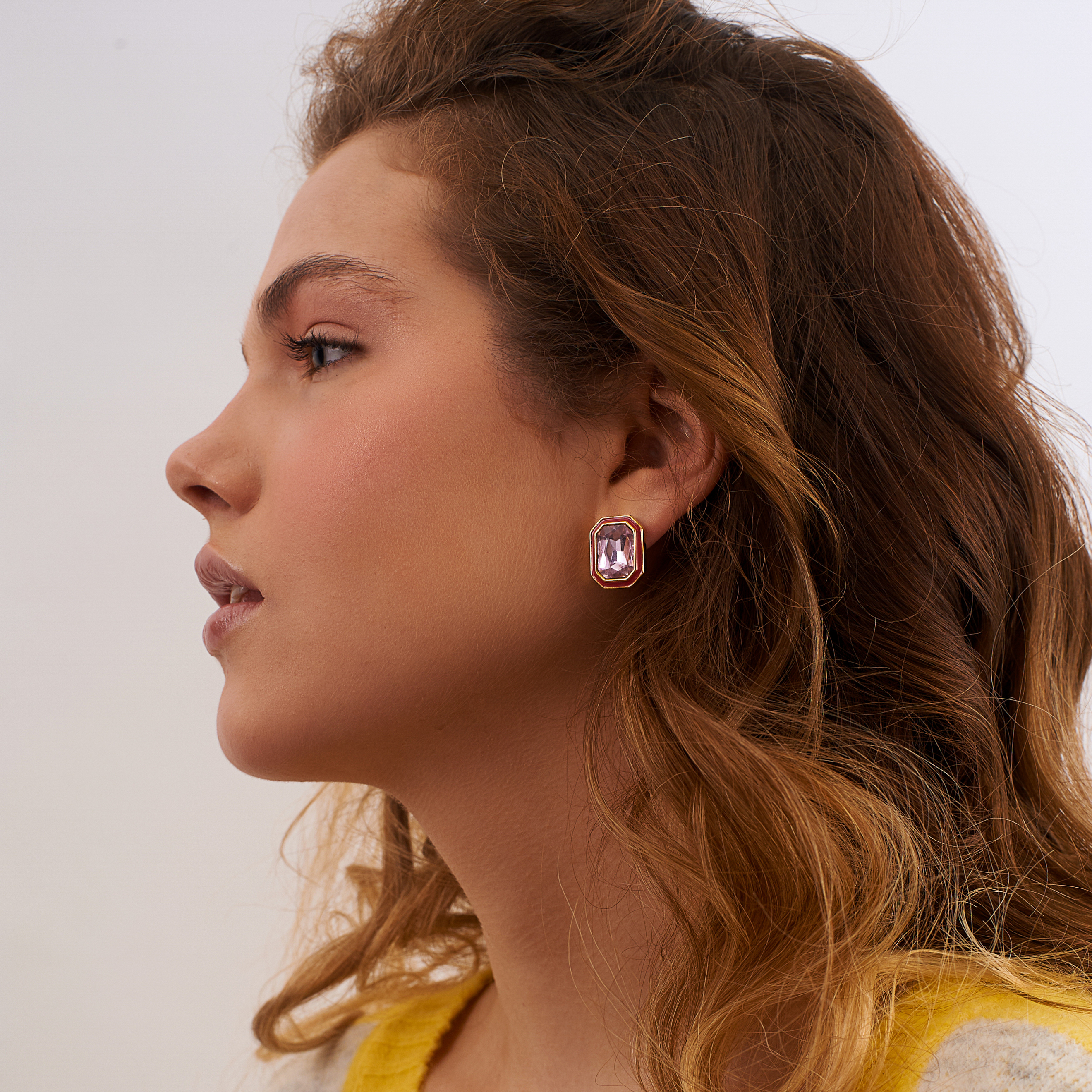Large  earrings with pink crystals and red enamel