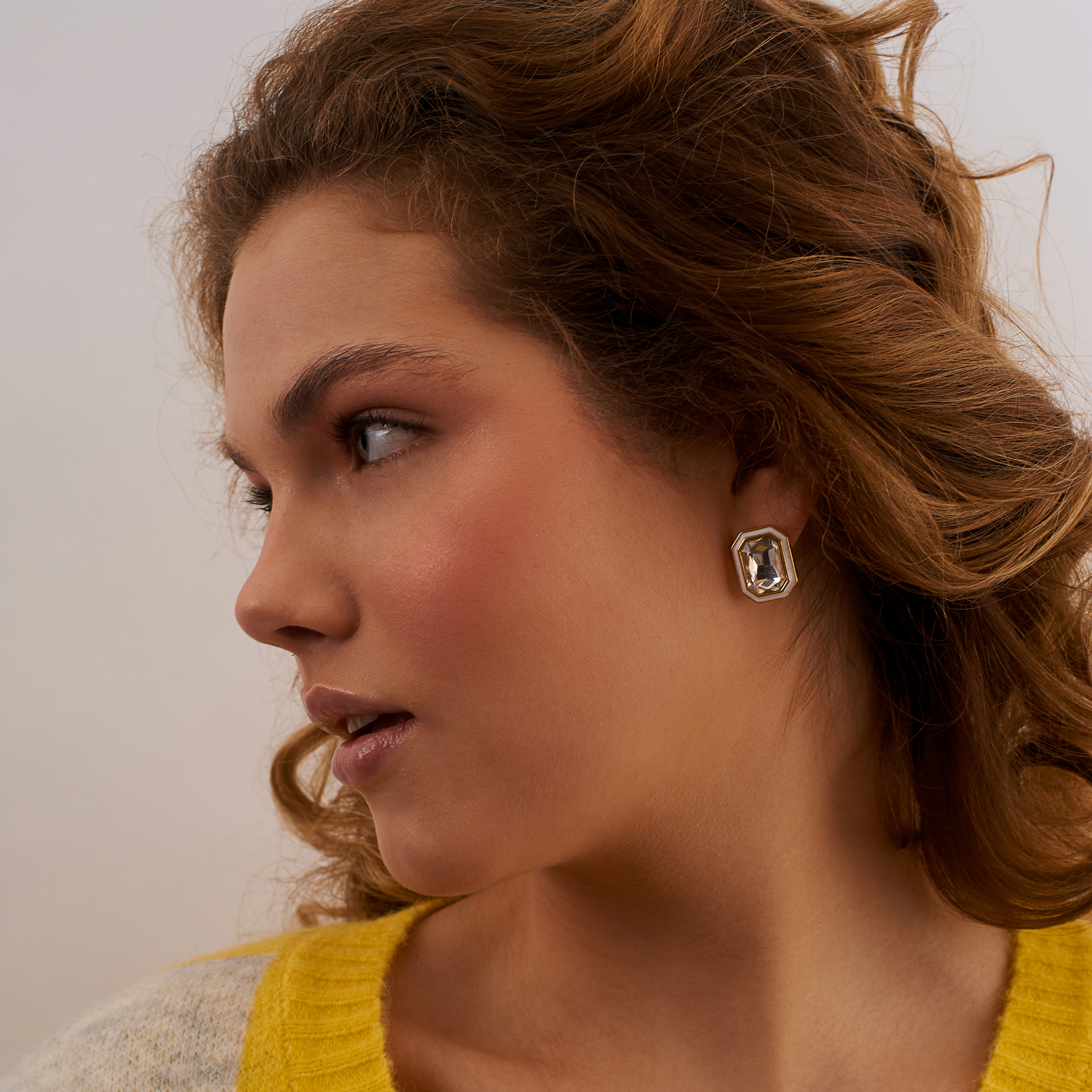 earrings with white crystals and white enamel