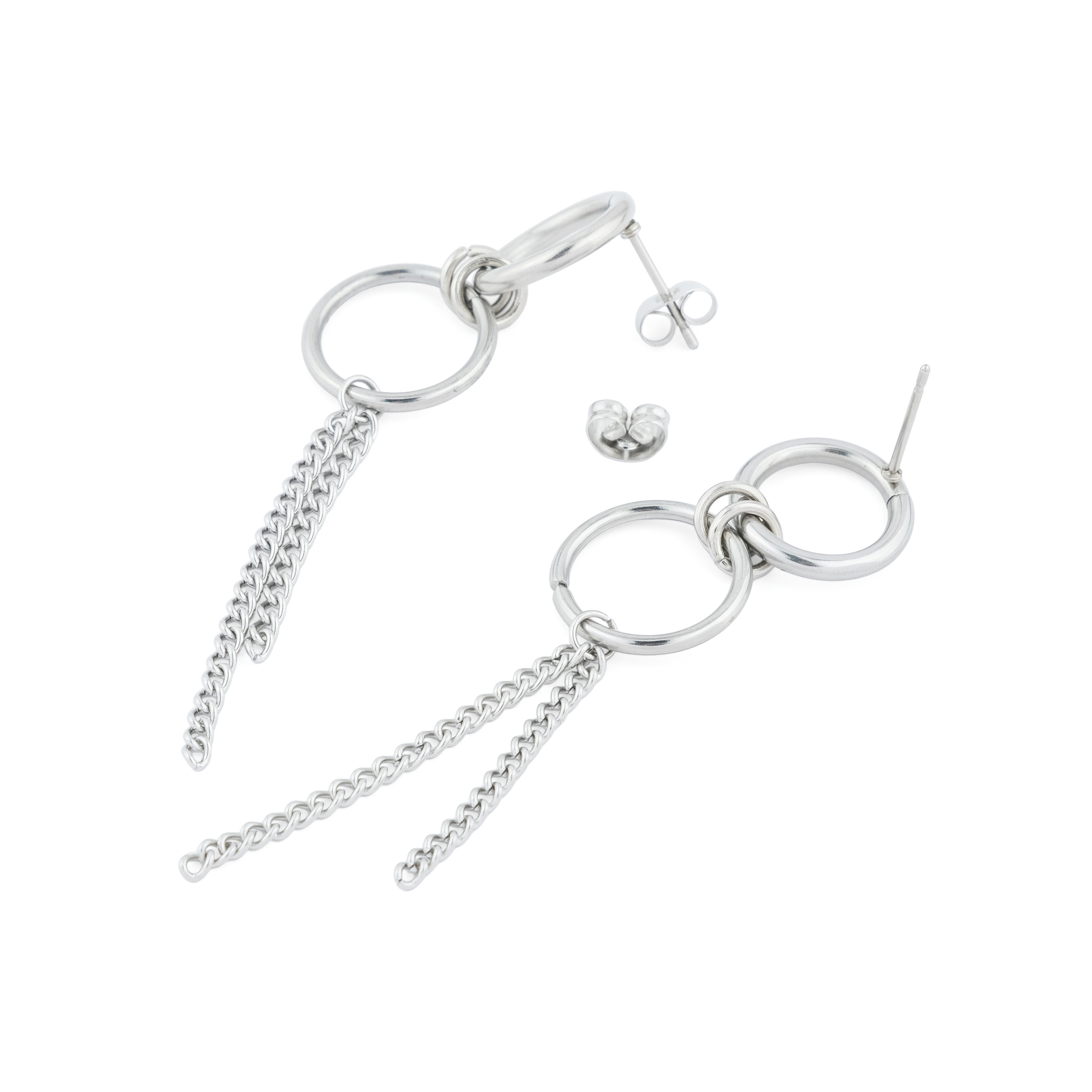 earrings made of two rings with a chain
