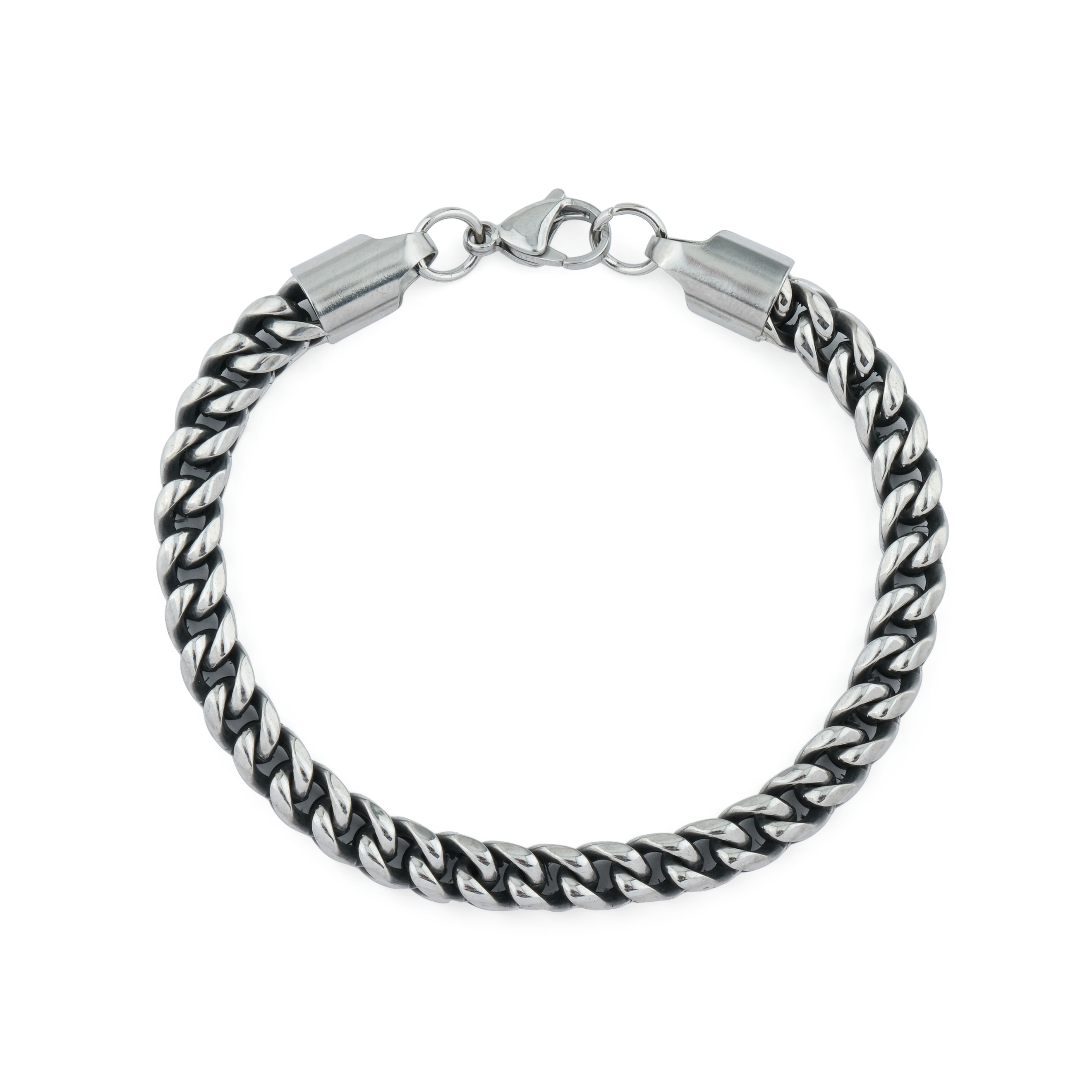 Steel bracelet with blackening of round carapace weave