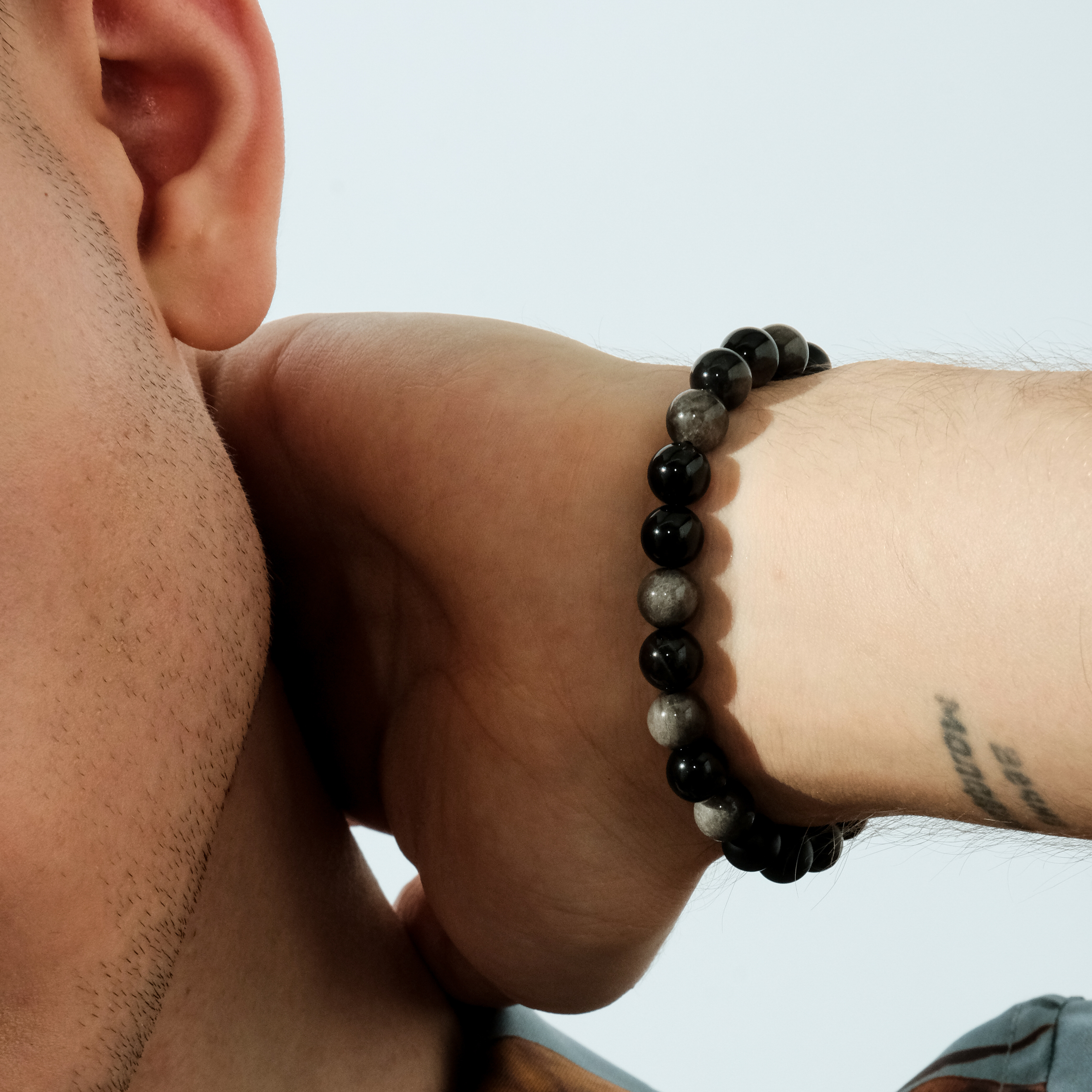 Bracelet made of agate and grey obsidian Ø8mm