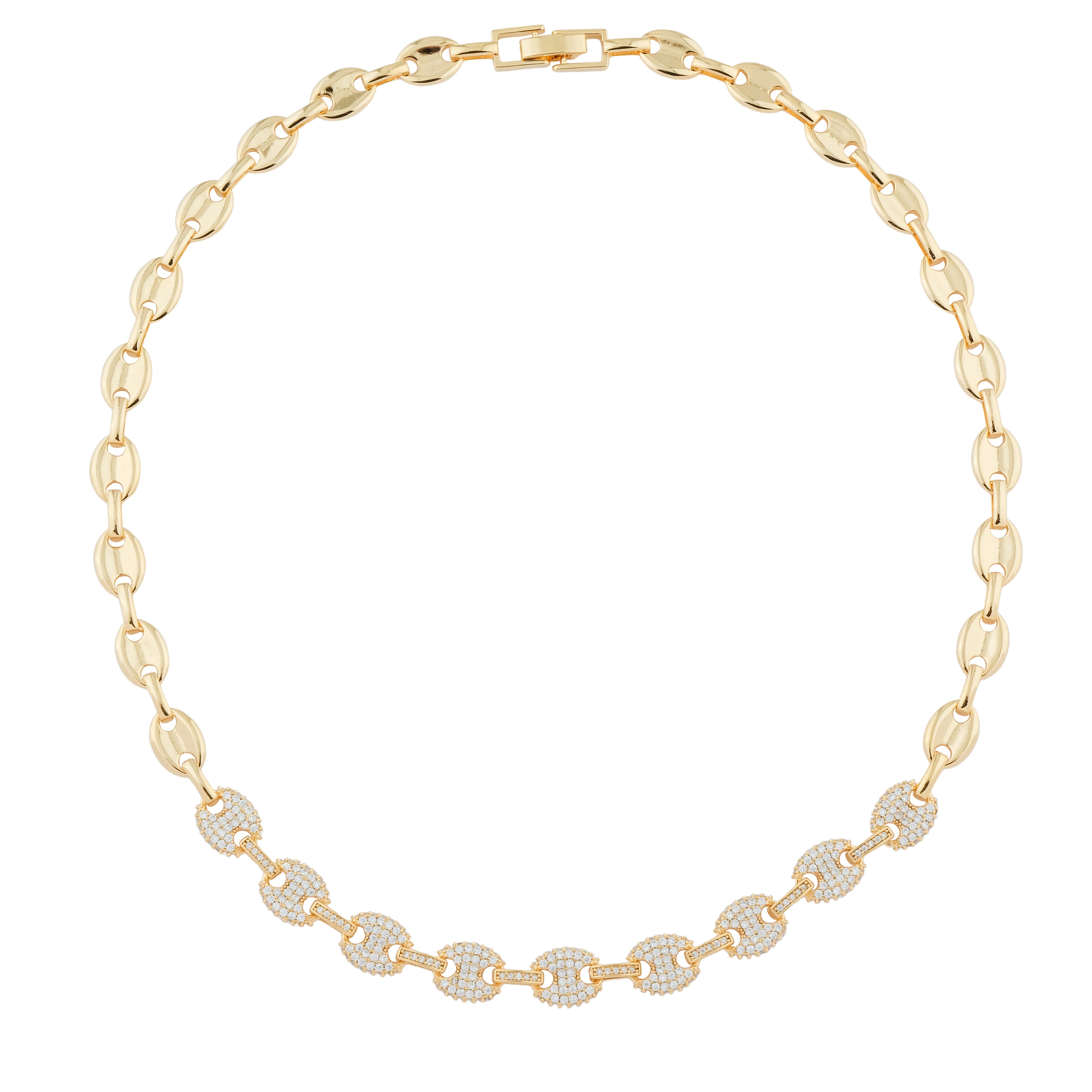 necklace made of large oval links with a pavй of crystals