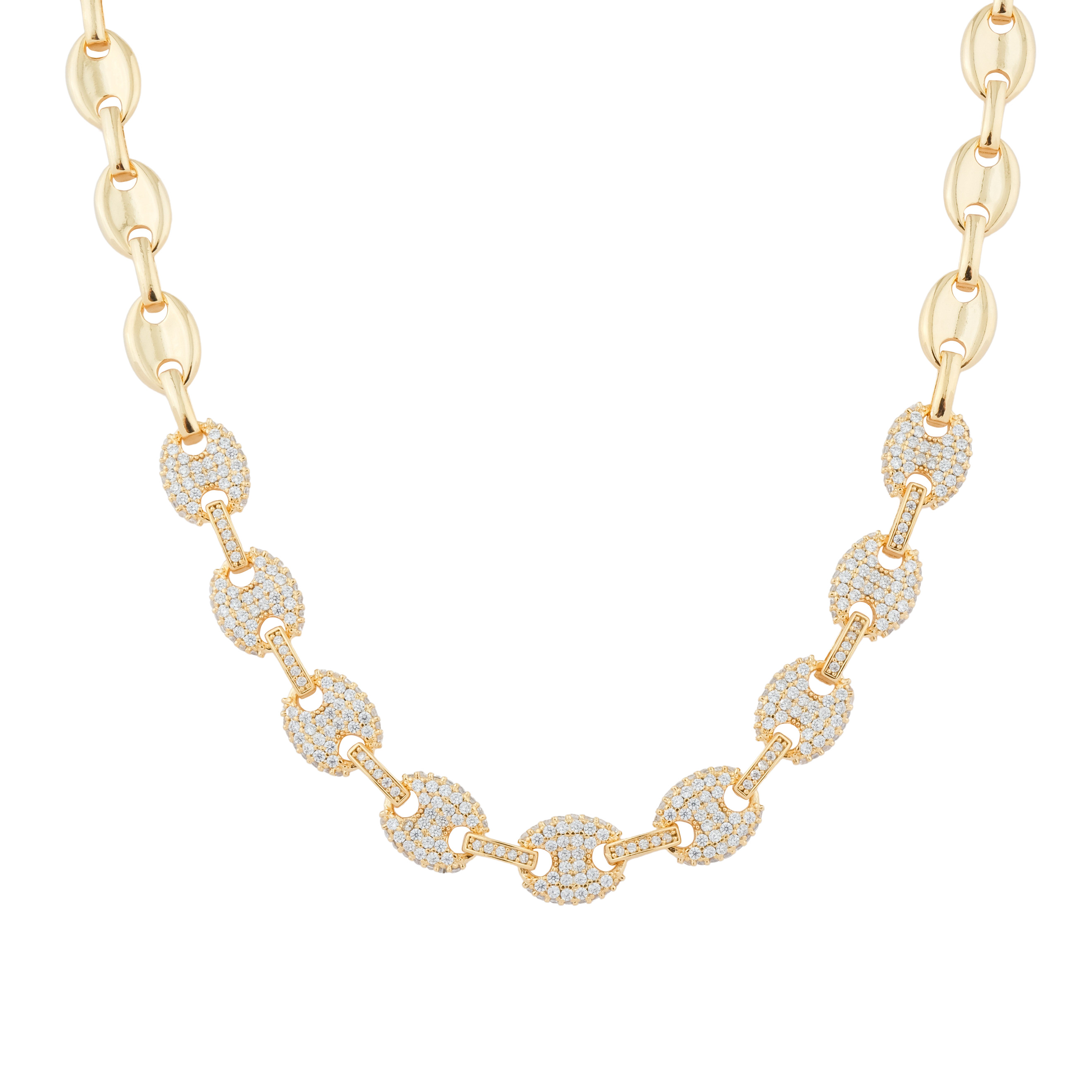 necklace made of large oval links with a pavй of crystals