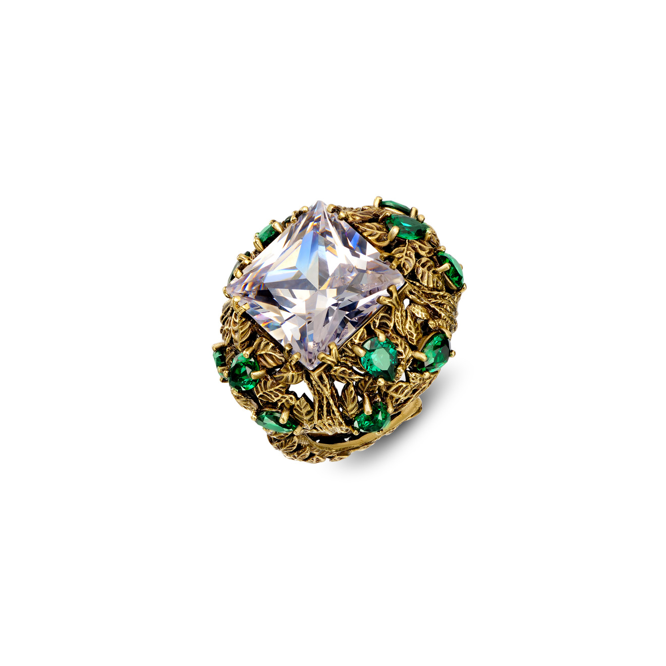 Fiore di Firenze Золотистое кольцо ALLORO с кристаллами fiore di firenze серьги пусеты с зелеными кристаллами vivienne