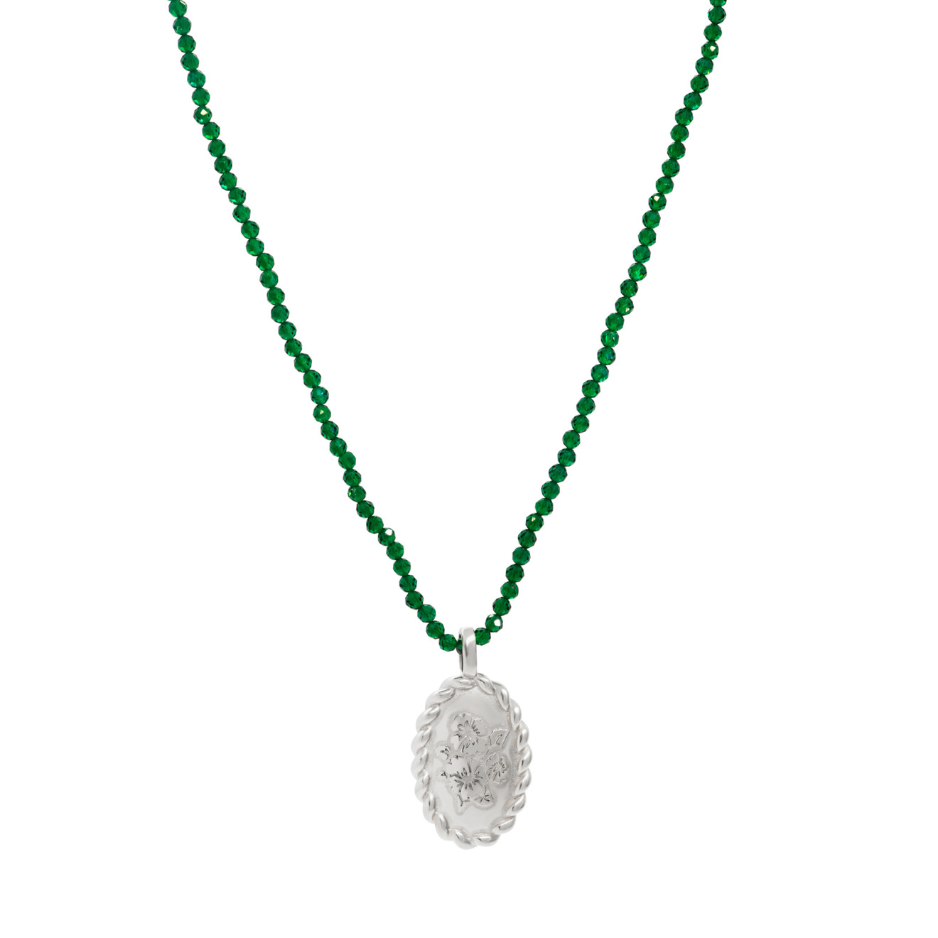 цена Serebriciti Jewelry Колье из зеленого кварца с серебристой подвеской