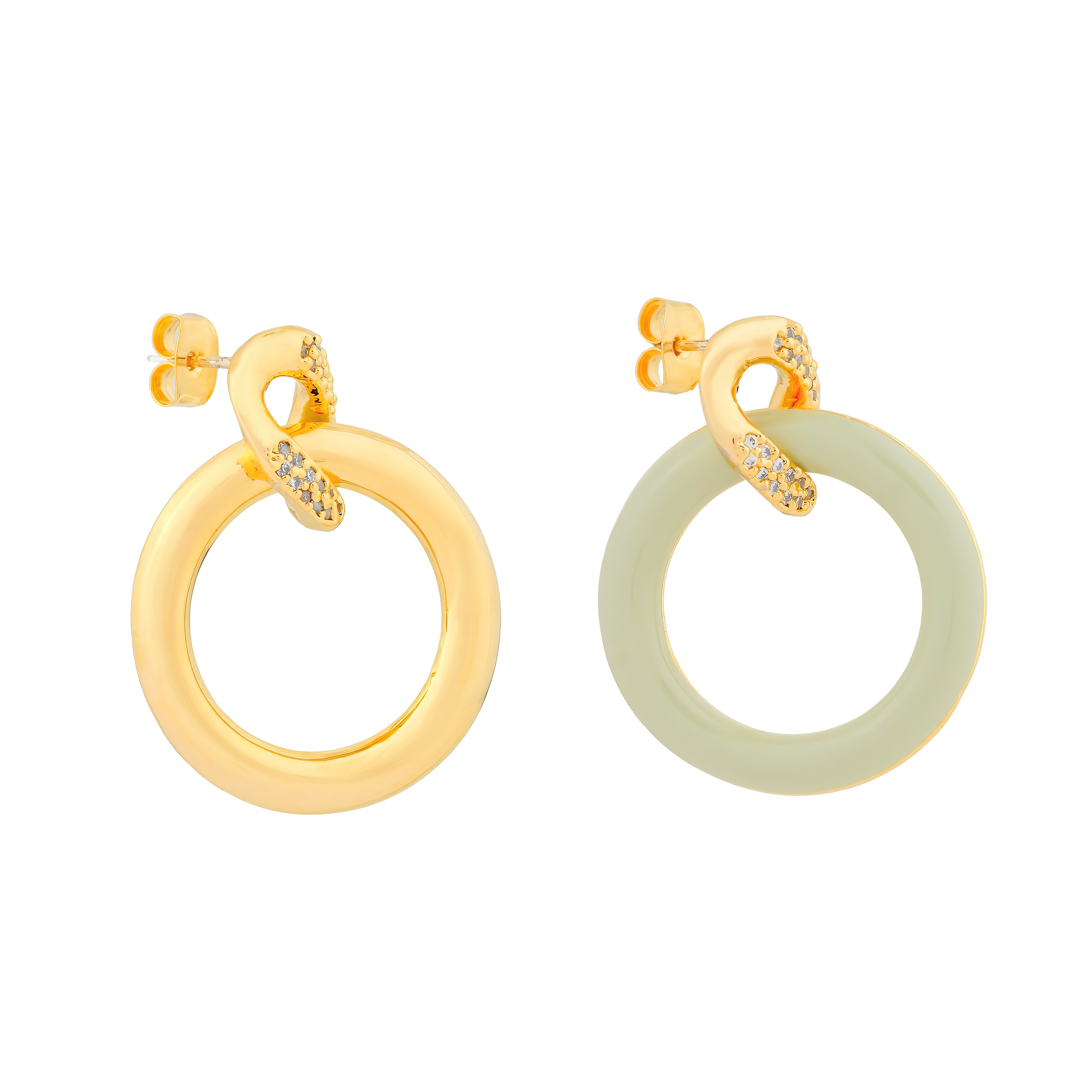 circle earrings with enamel and crystals