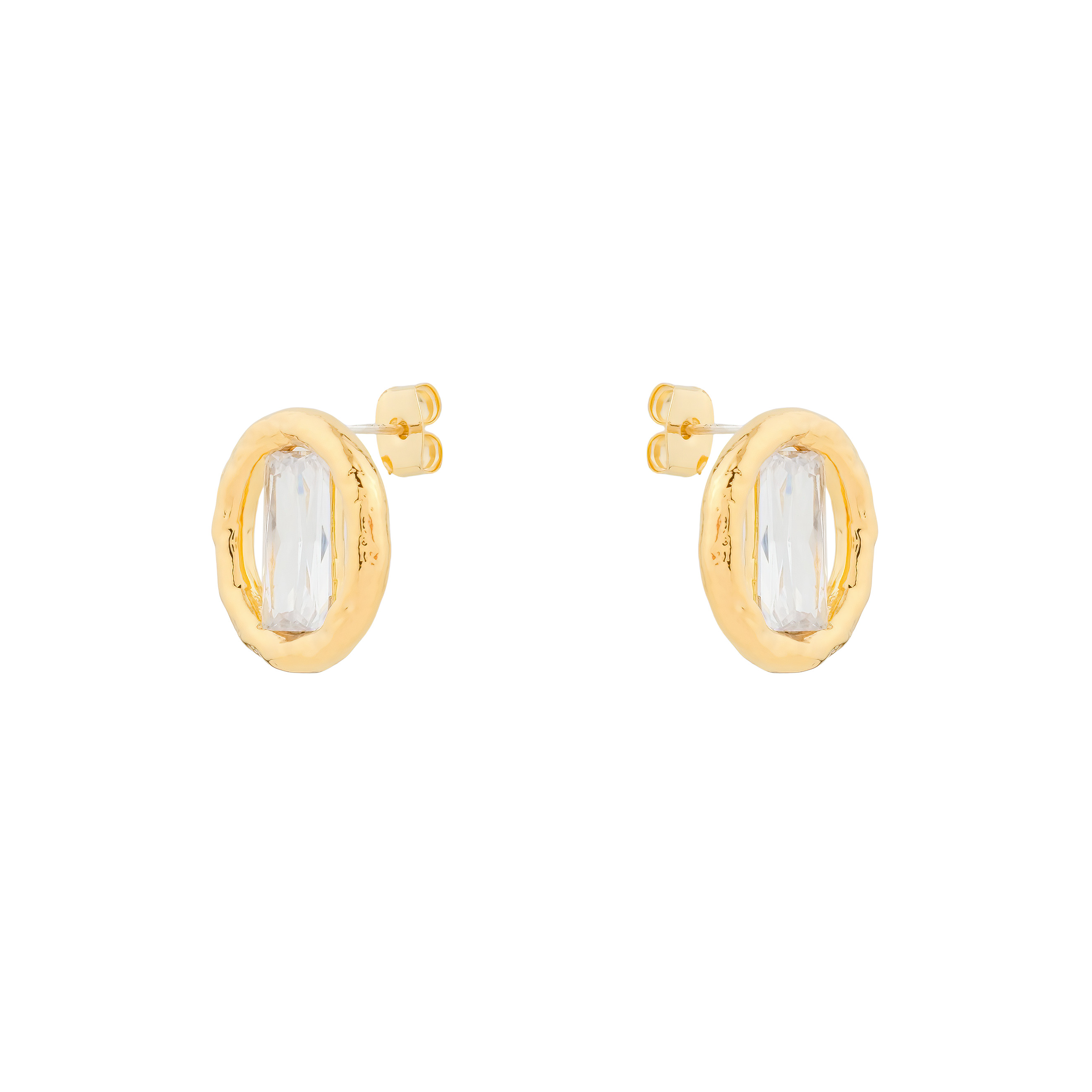 textured Circle Earrings with crystal cut baguette
