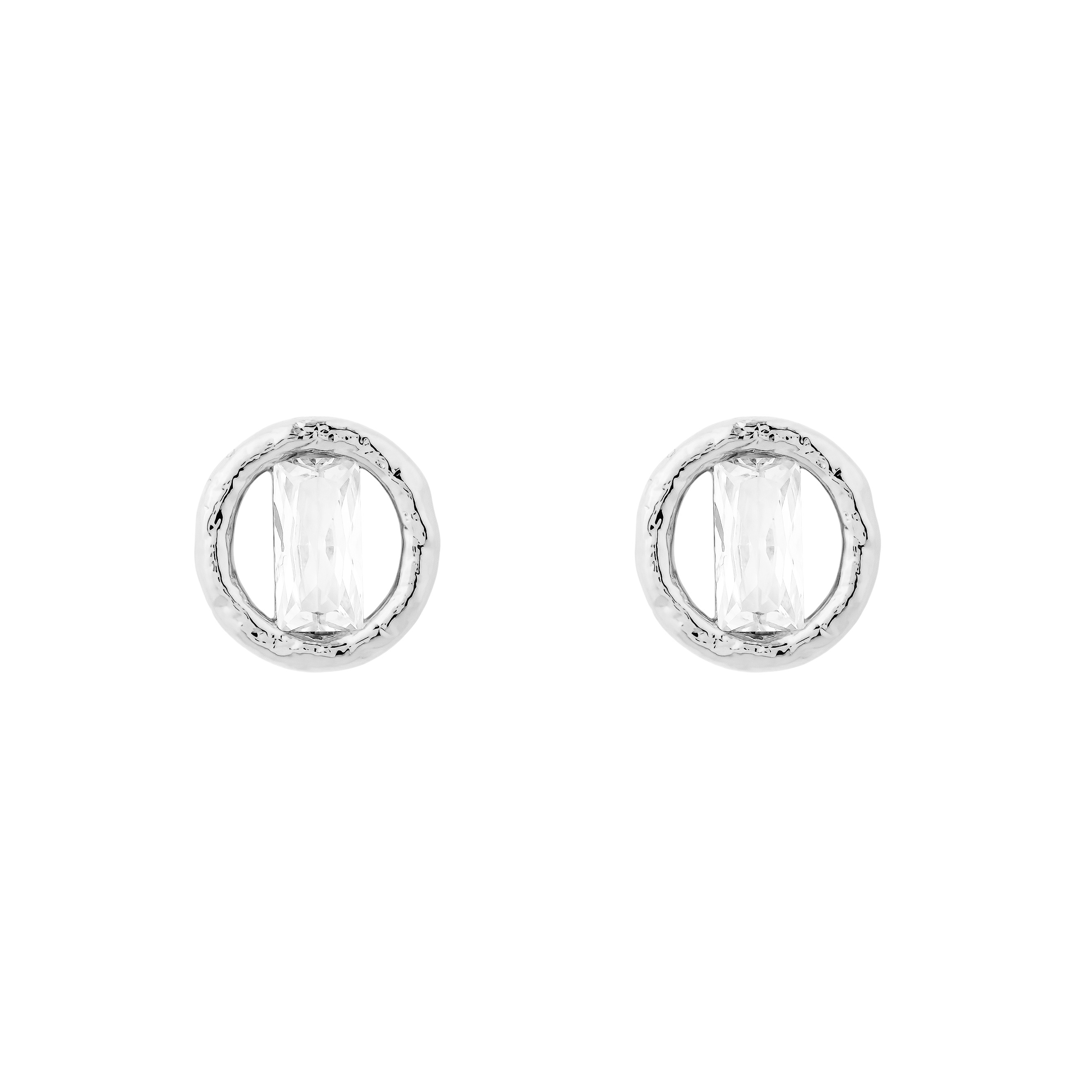 Textured Circle Earrings with crystal cut baguette