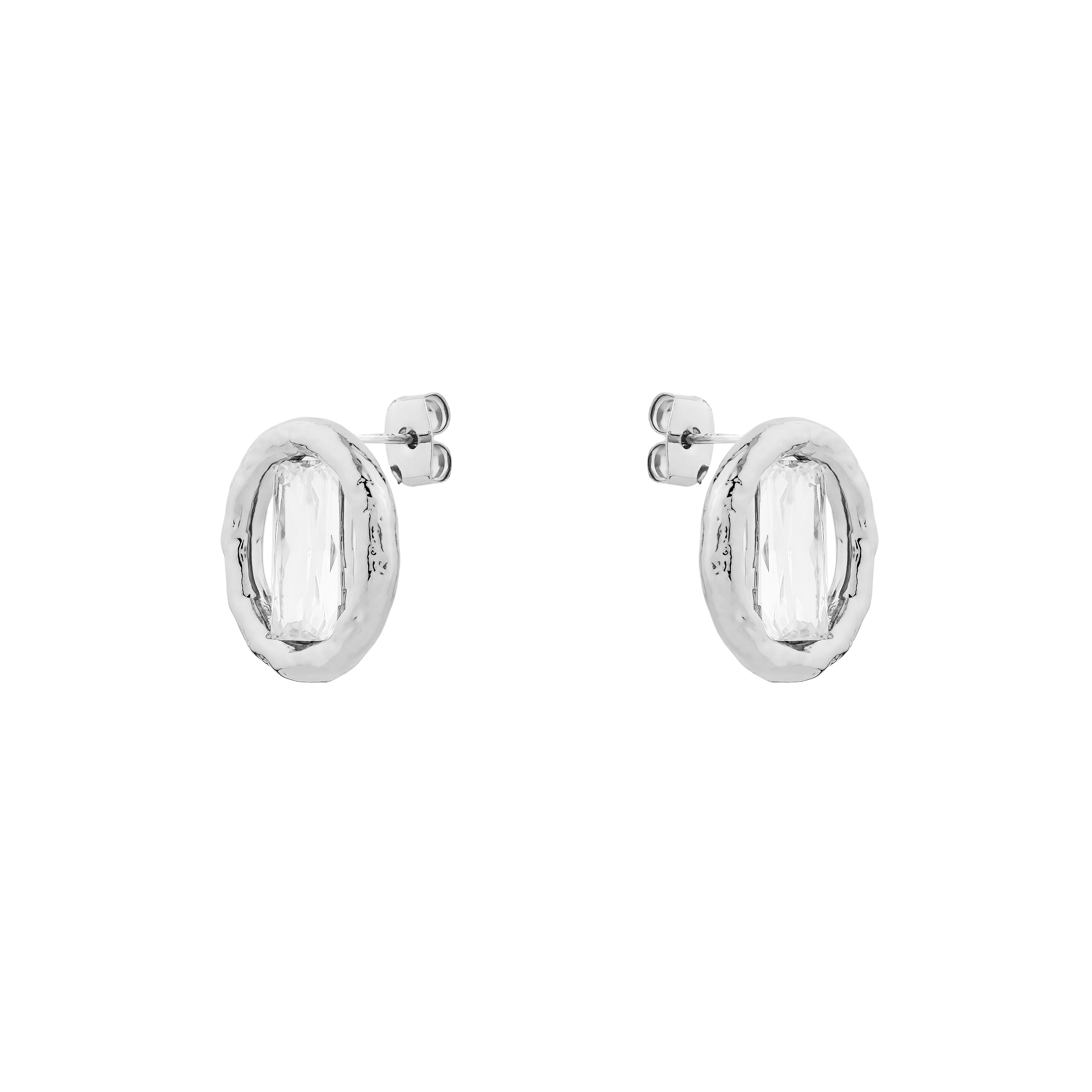 Textured Circle Earrings with crystal cut baguette