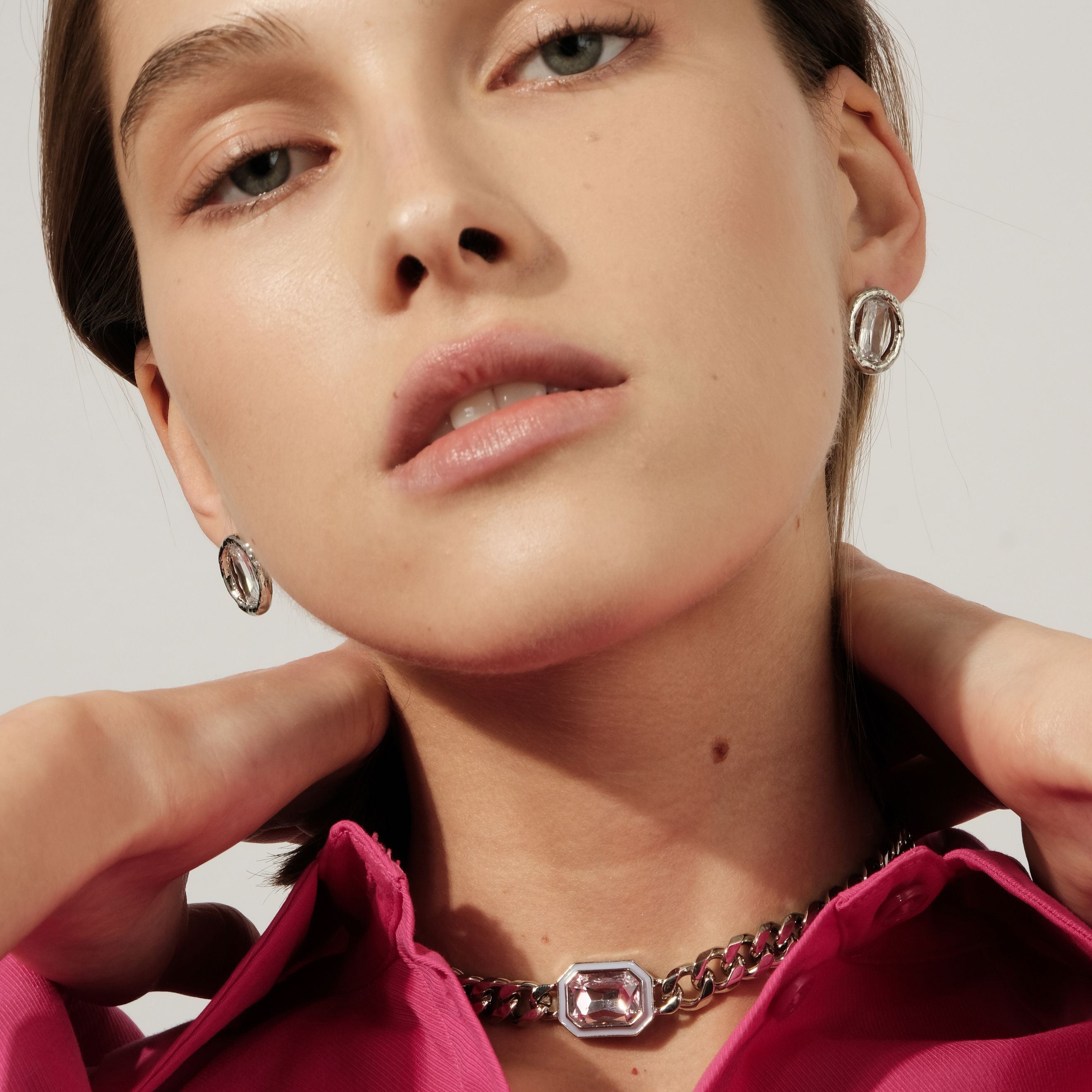 Textured Circle Earrings with crystal cut baguette
