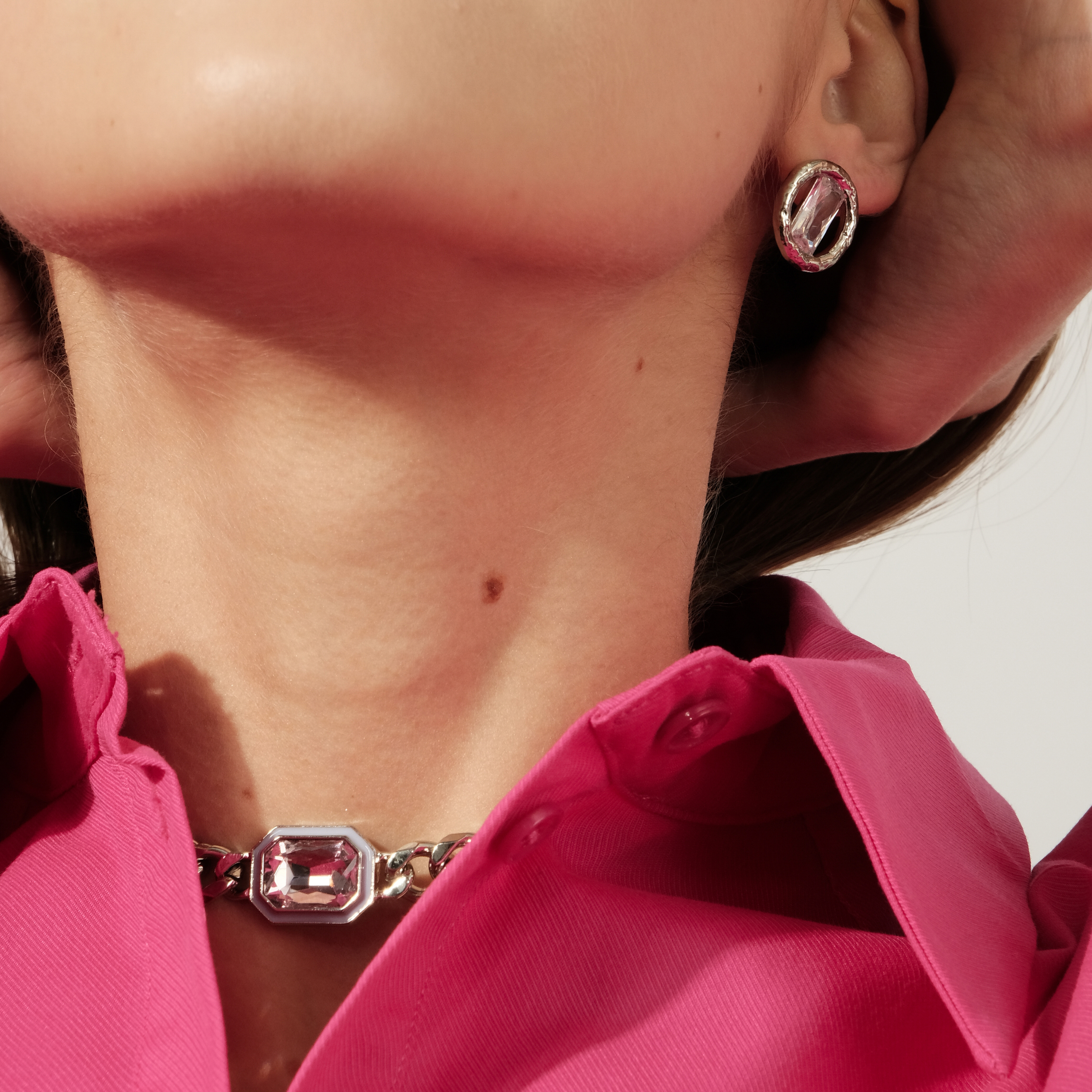 Textured Circle Earrings with crystal cut baguette