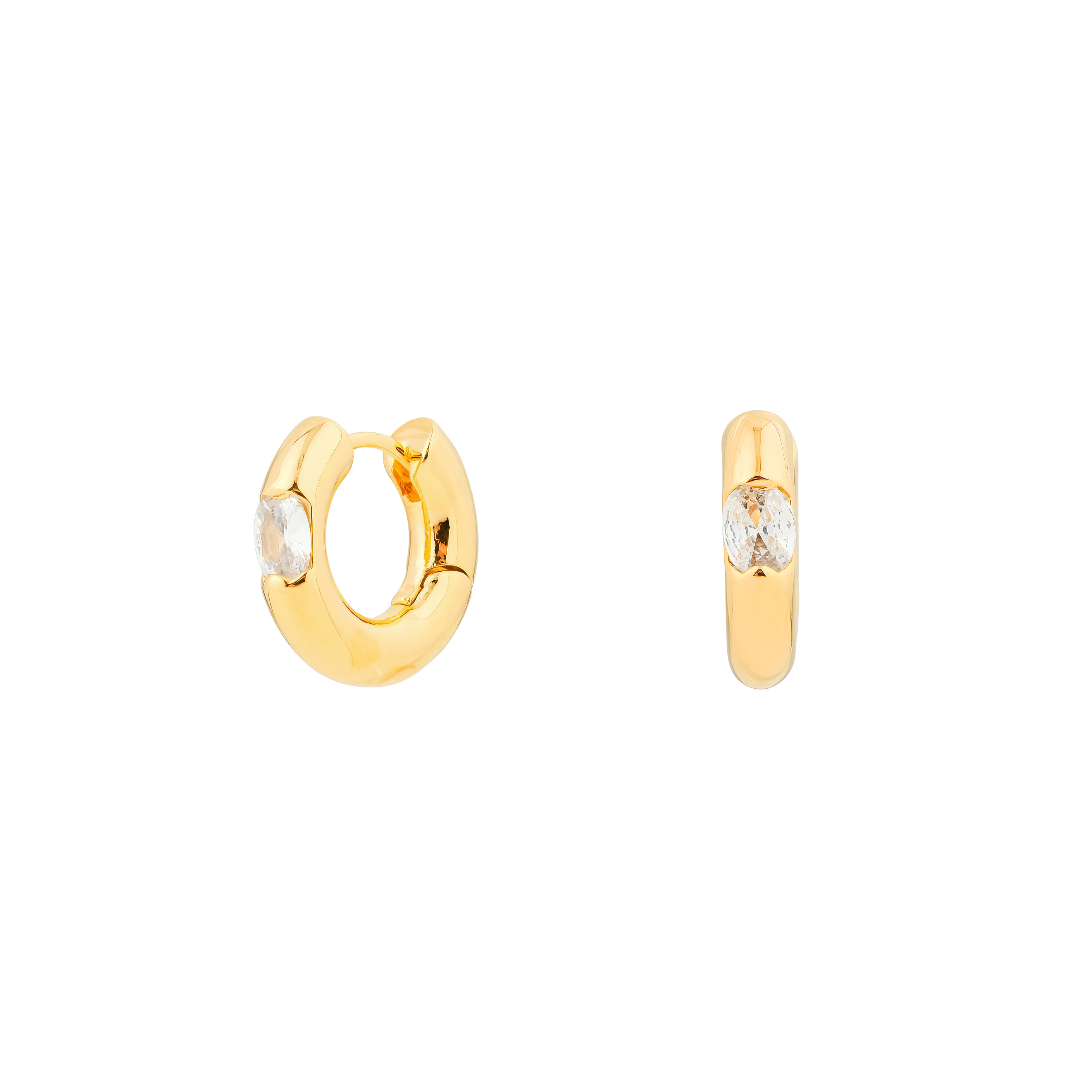 Classic  Puffed Hoop Earrings with Oval Crystals