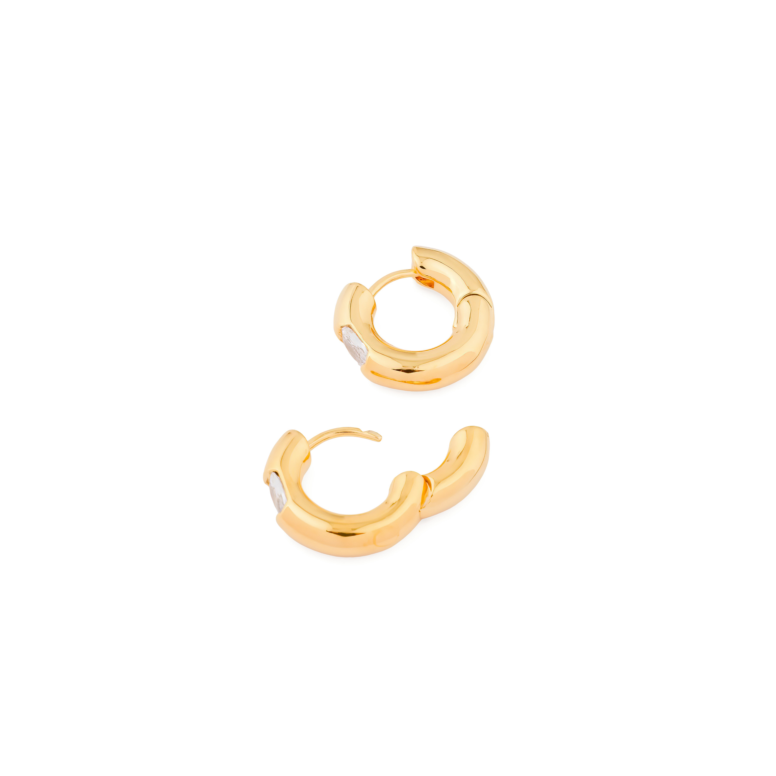Classic  Puffed Hoop Earrings with Oval Crystals