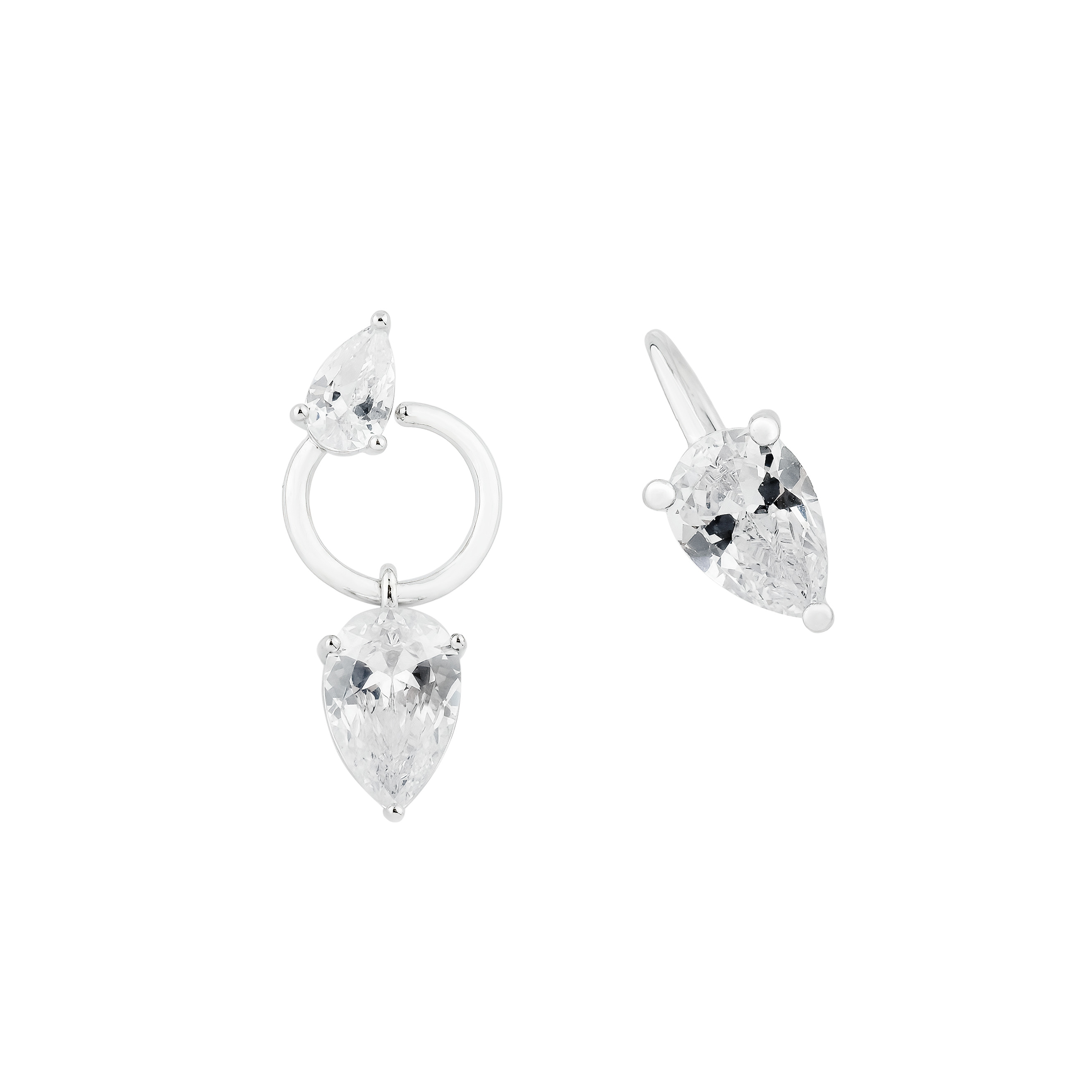 Silver-tone crystal cuff and mono-earring set