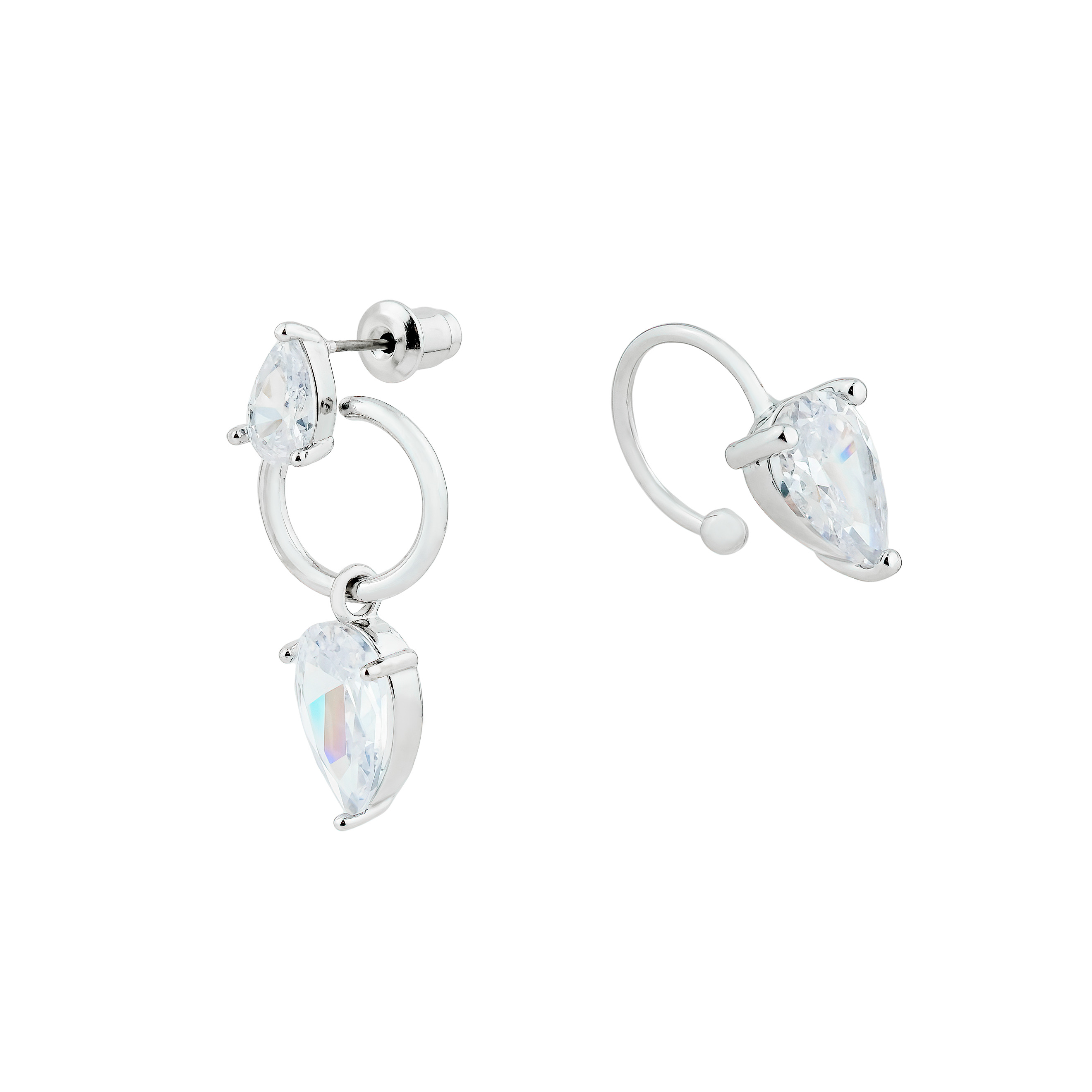Silver-tone crystal cuff and mono-earring set