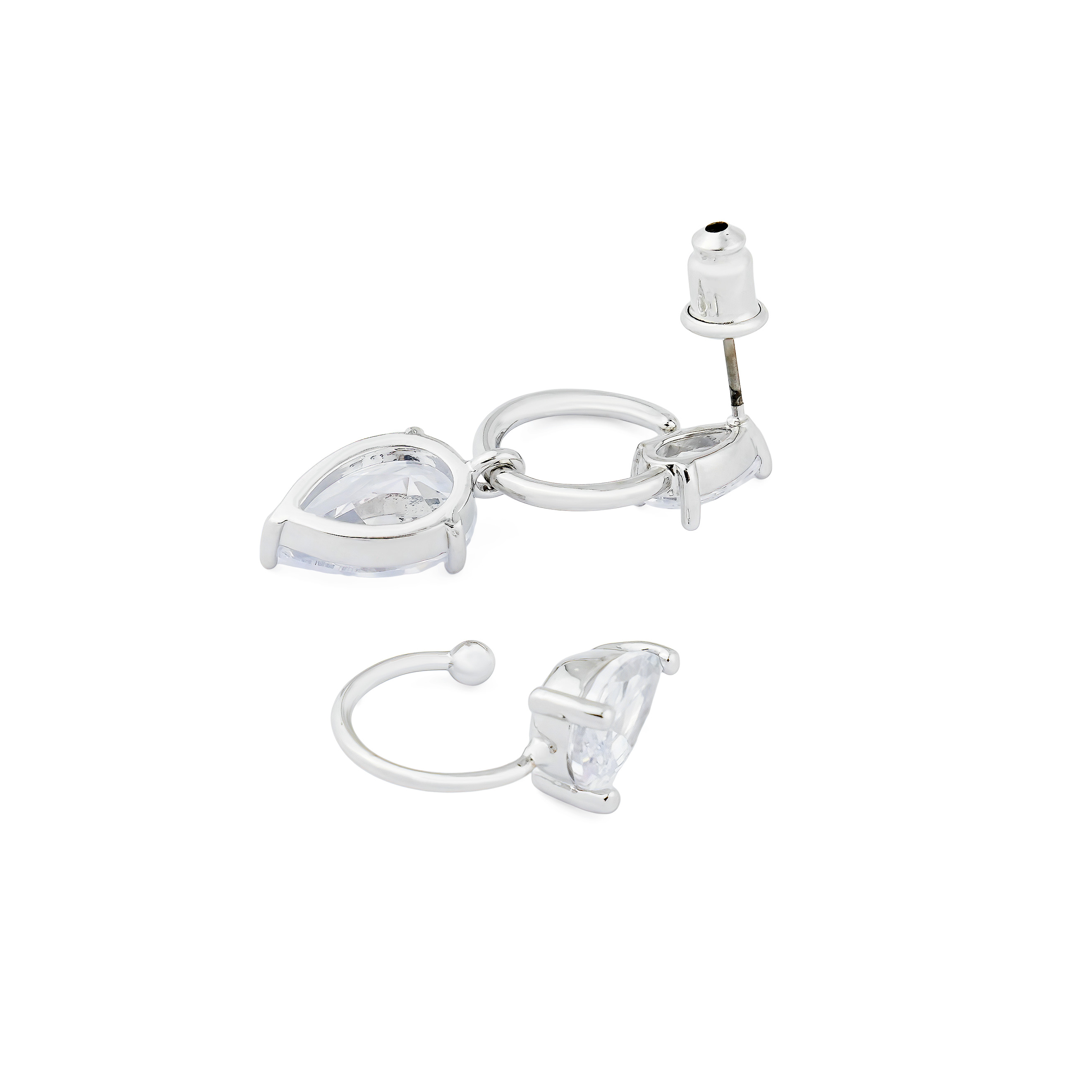 Silver-tone crystal cuff and mono-earring set