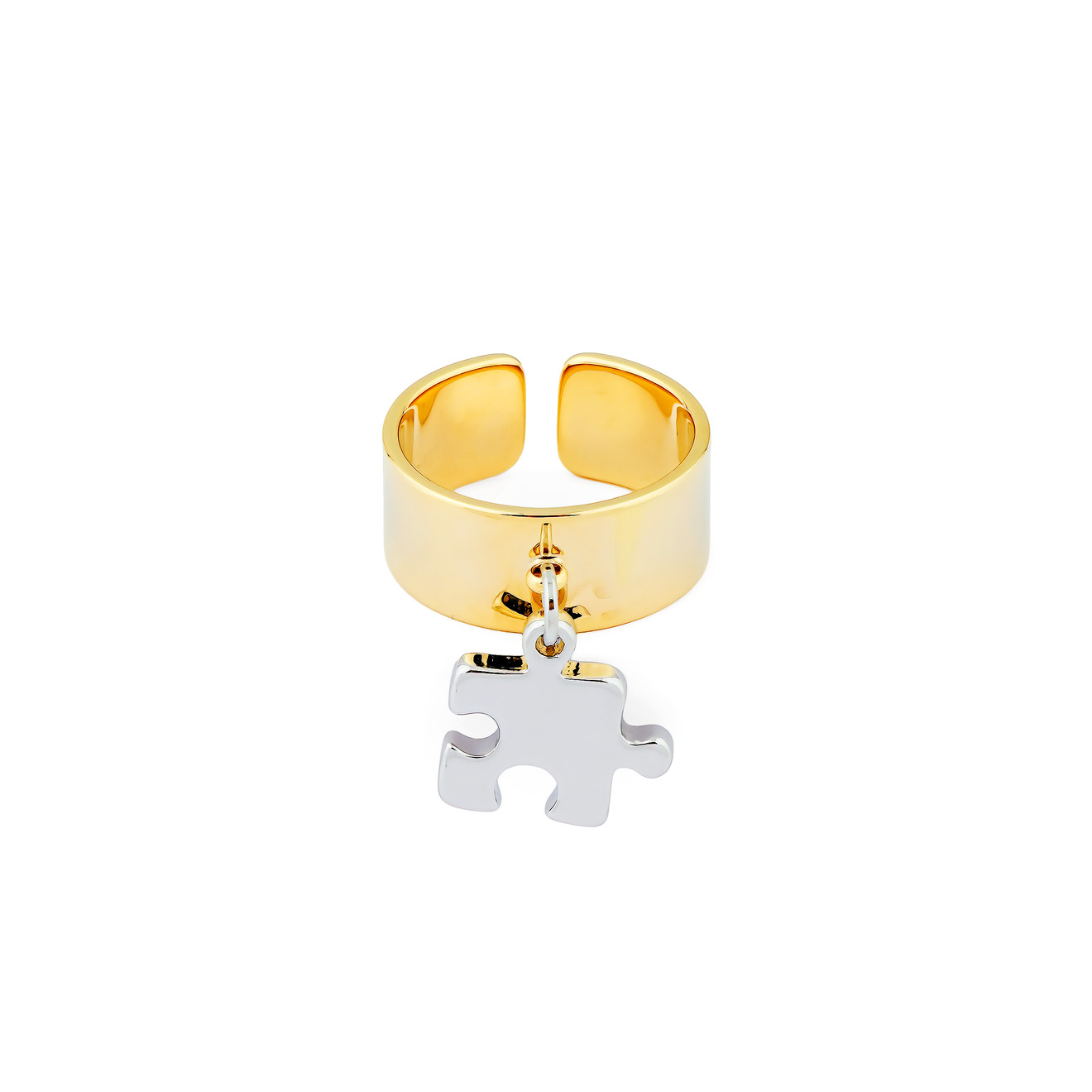 Aqua Золотистое кольцо с серебристым пазлом