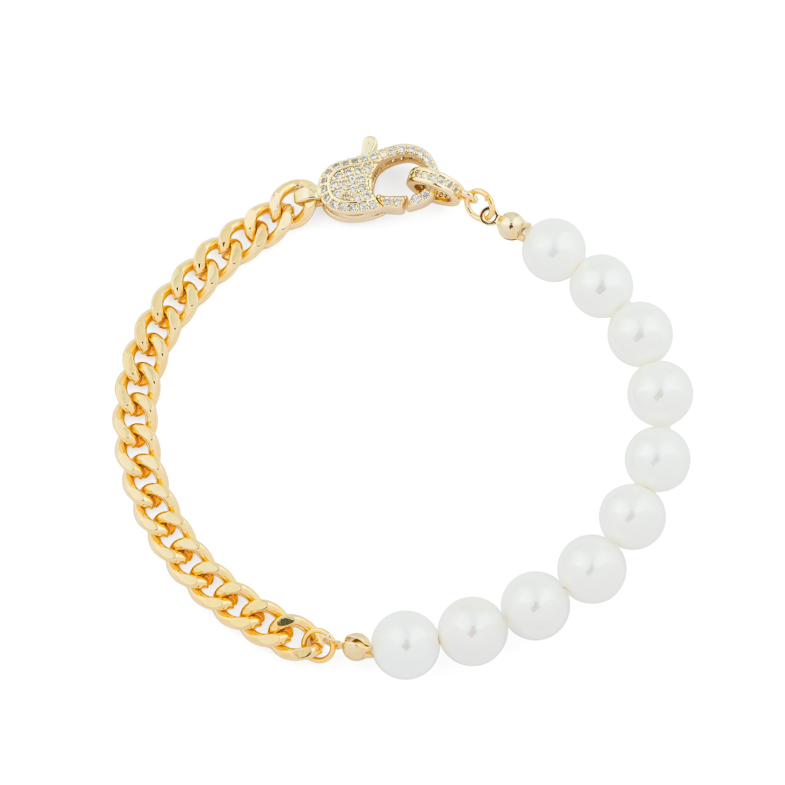 chain bracelet with imitation pearls and peacock on the lock