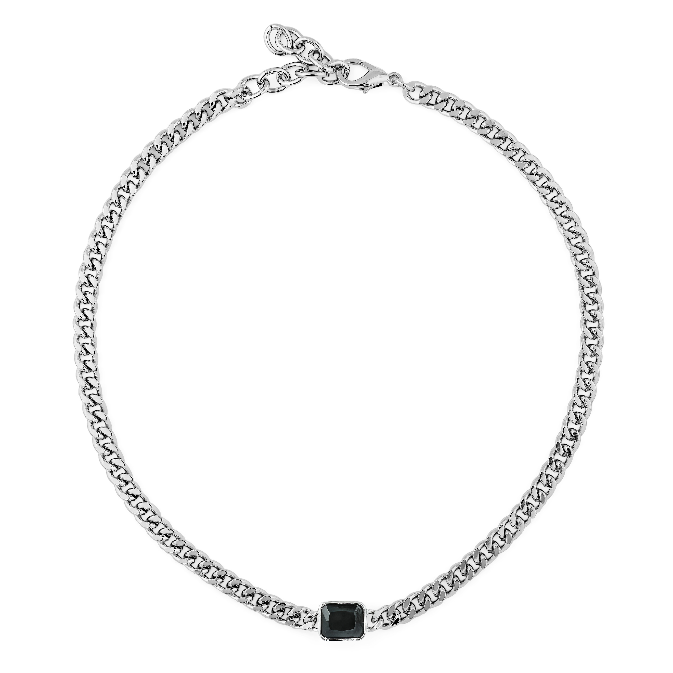 Necklace made of a large-weave chain and with a black insert