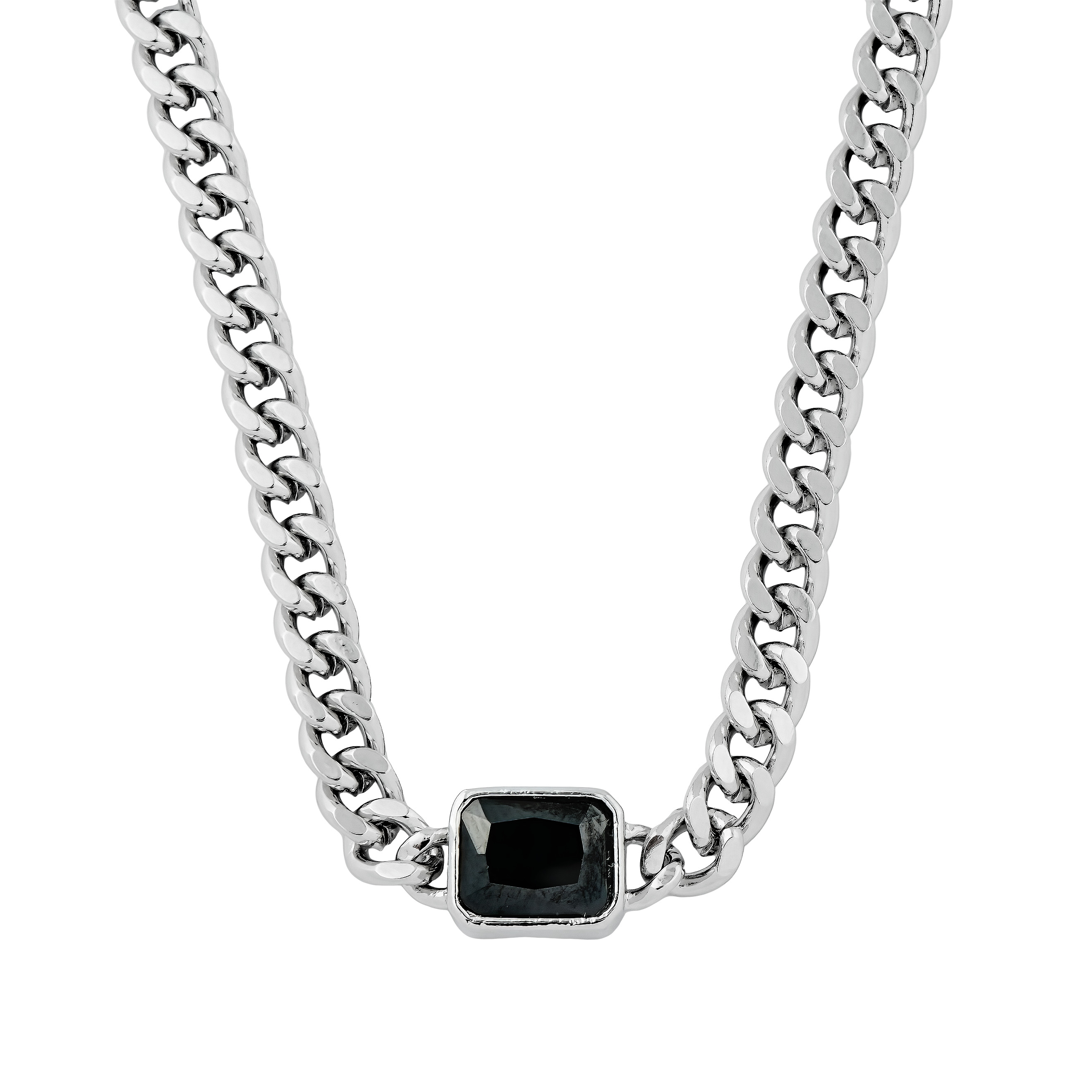 Necklace made of a large-weave chain and with a black insert