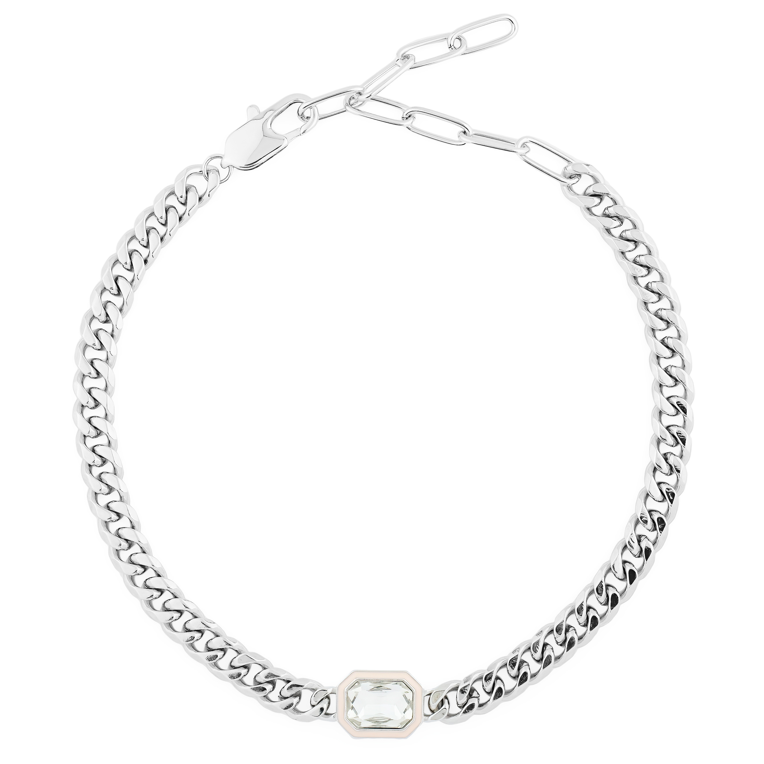 Necklace made of a chain of large weave and with a transparent insert